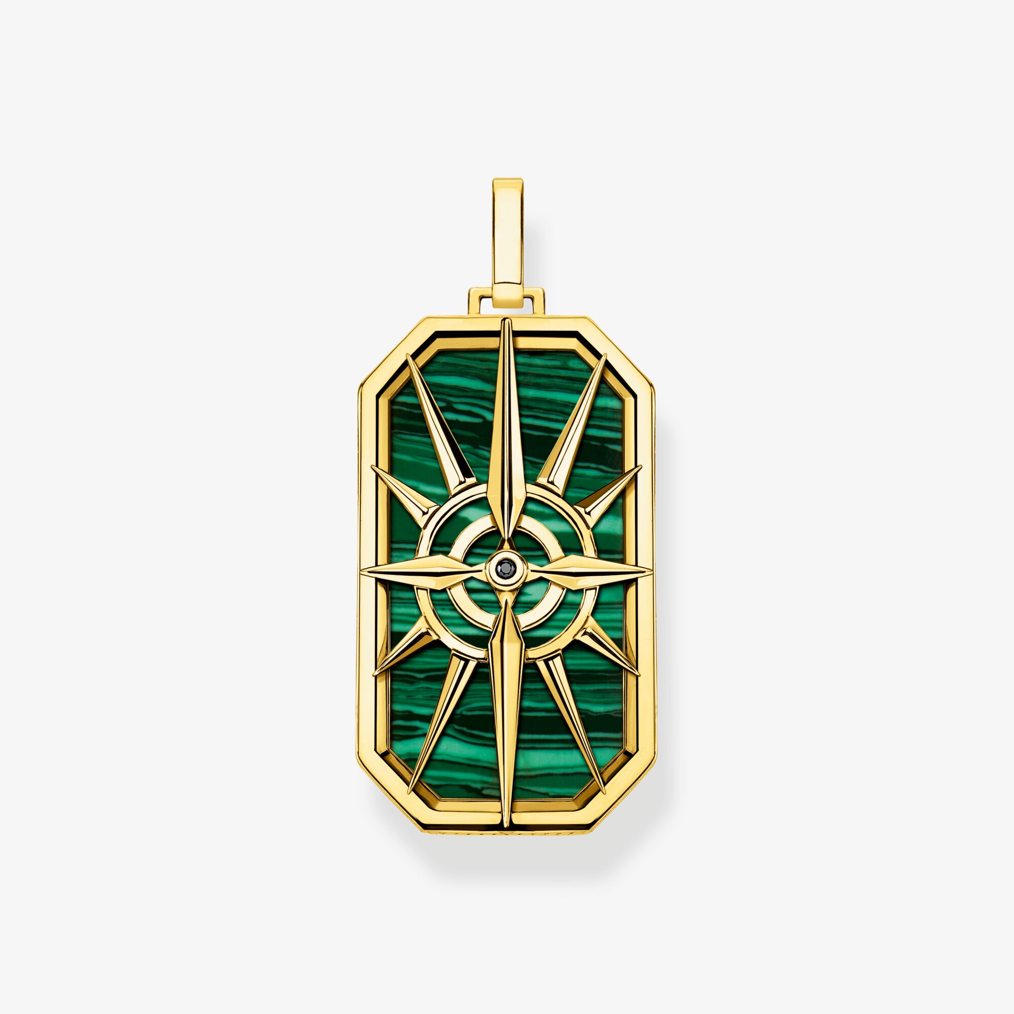 THOMAS SABO Pendentif boussole étoile vert, Argent Sterling 925‰ doré or jaune 18 carats , Taille: one size, Unisex