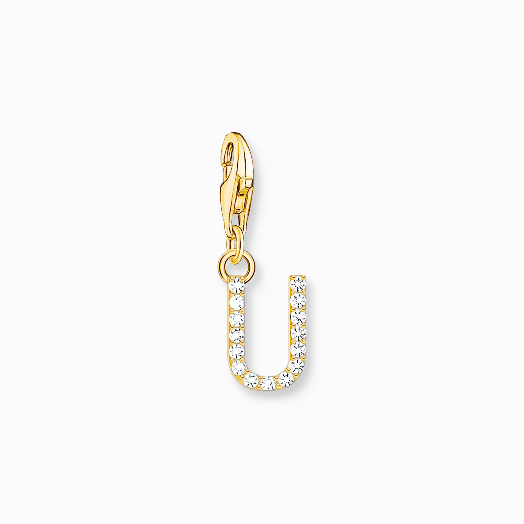 Charm pendant letter U with white stones gold plated from the Charm Club collection in the THOMAS SABO online store