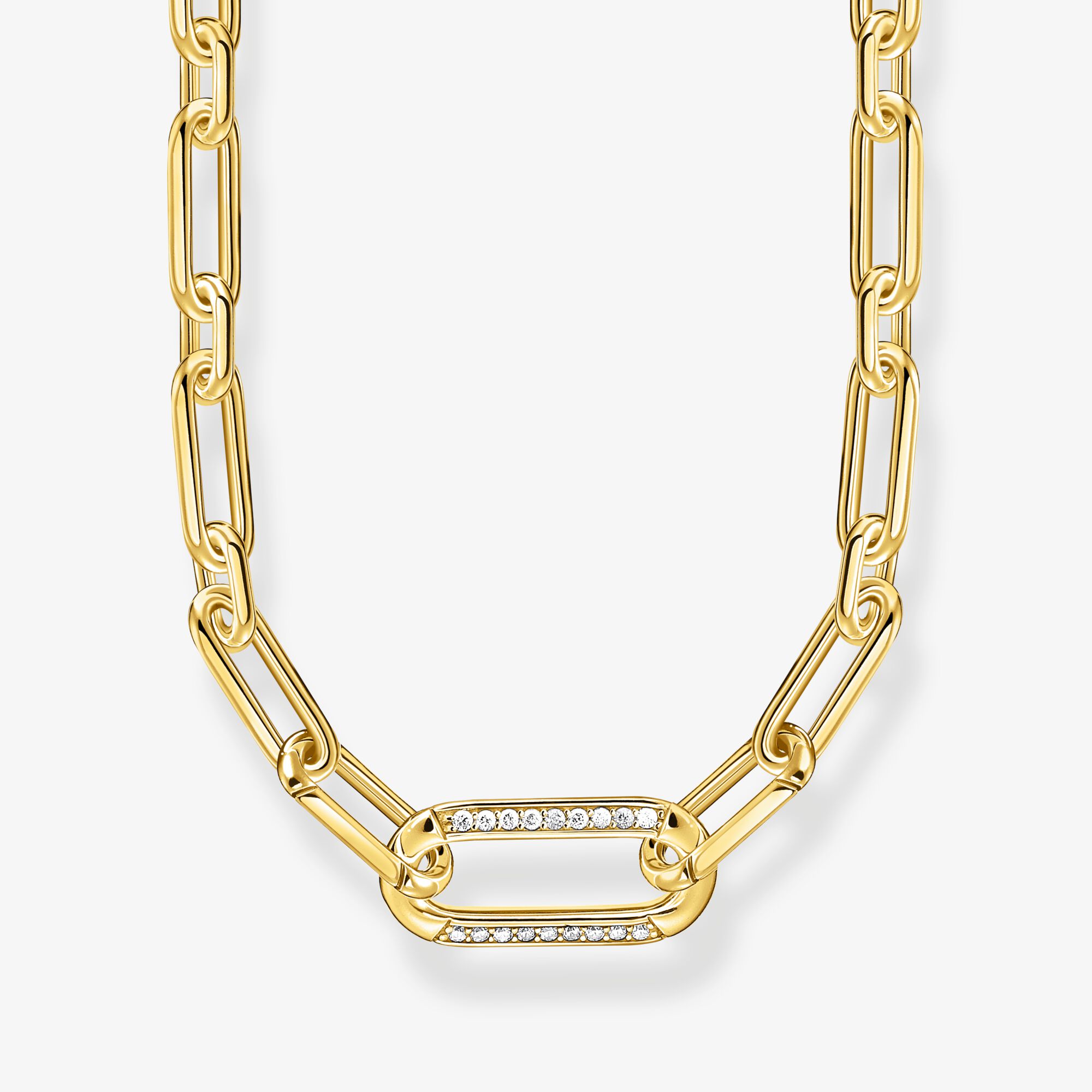 THOMAS SABO Chaîne à maillons sertissage de pierres plaquée or, Argent sterling doré or jaune, Taille: 45 cm, femme