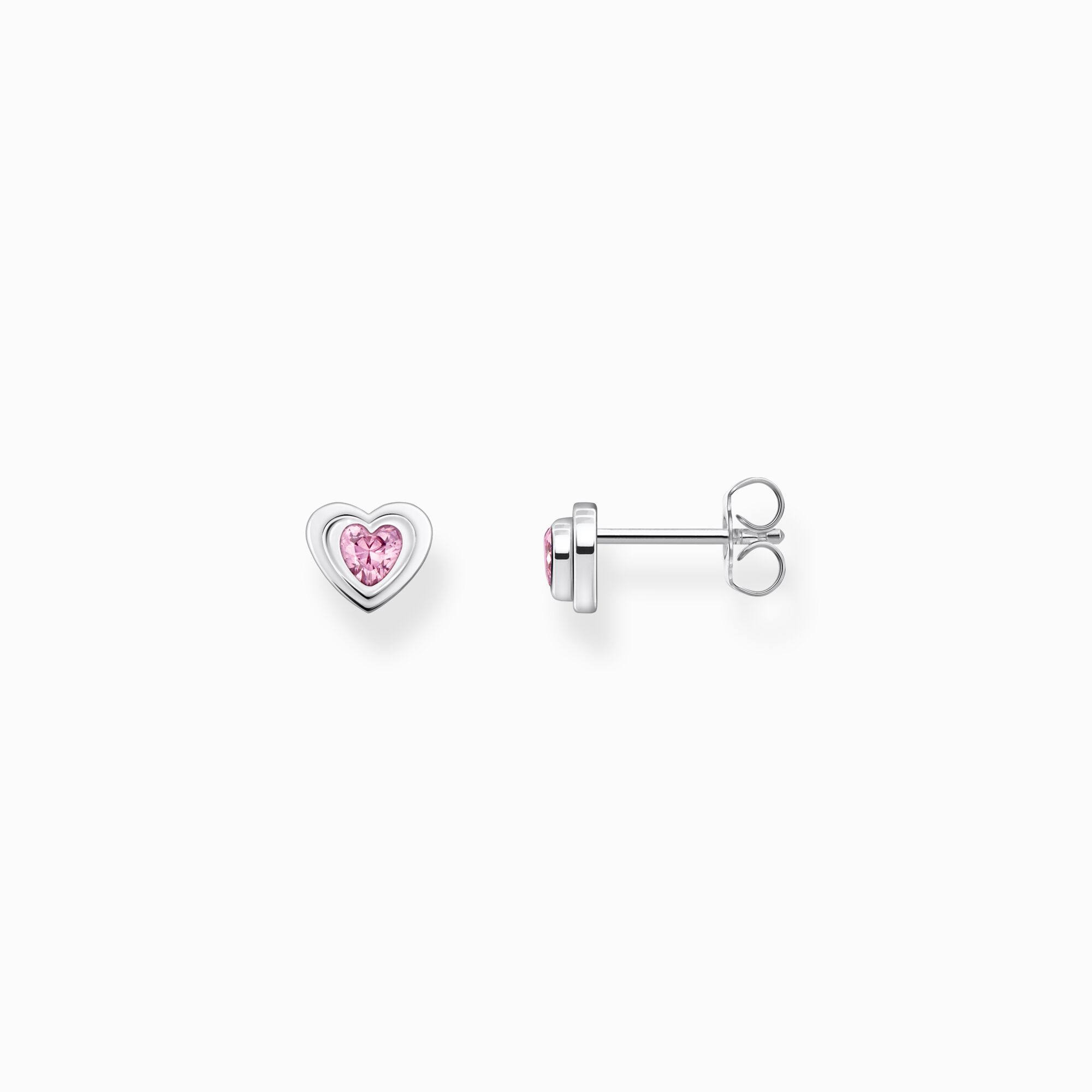 Silver blackened ear studs in heart-shape with pink zirconia from the  collection in the THOMAS SABO online store