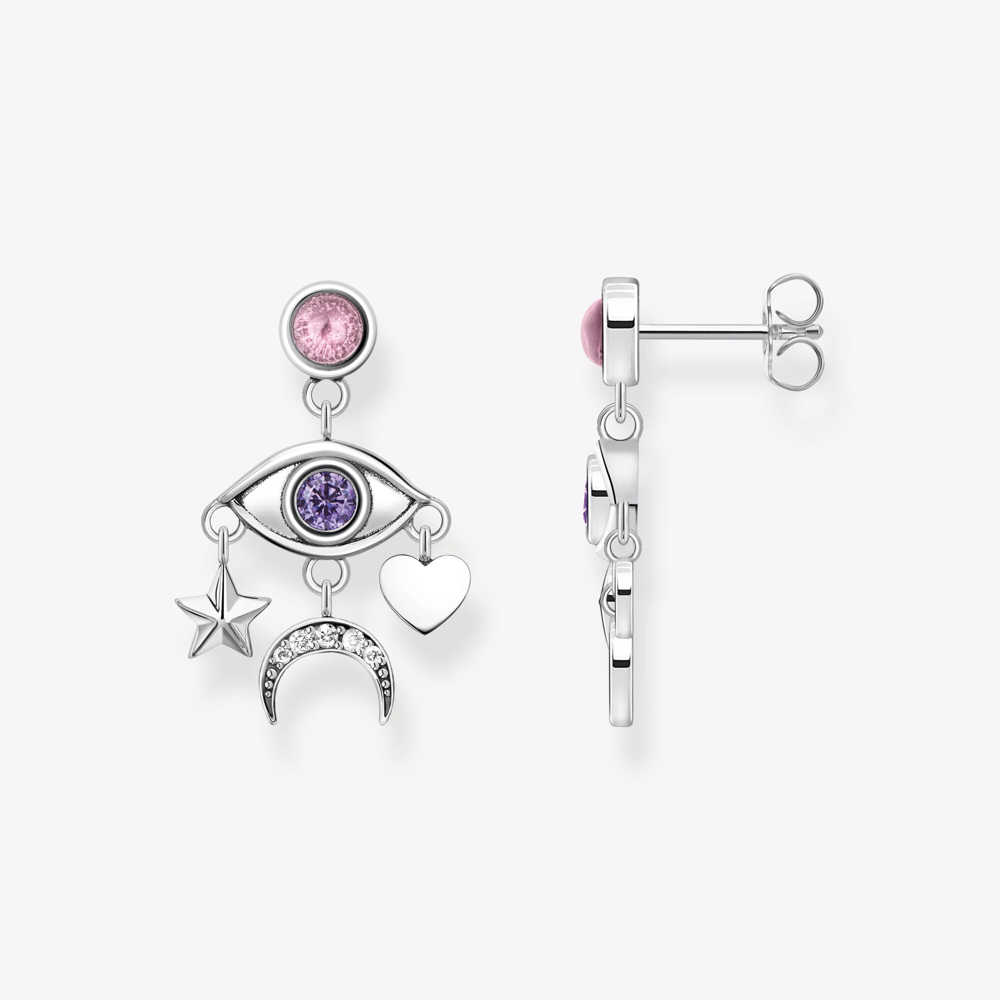 THOMAS SABO Pendants d’oreilles œil et pierres multicolores argent noirci, Argent sterling, Taille: one size, femme