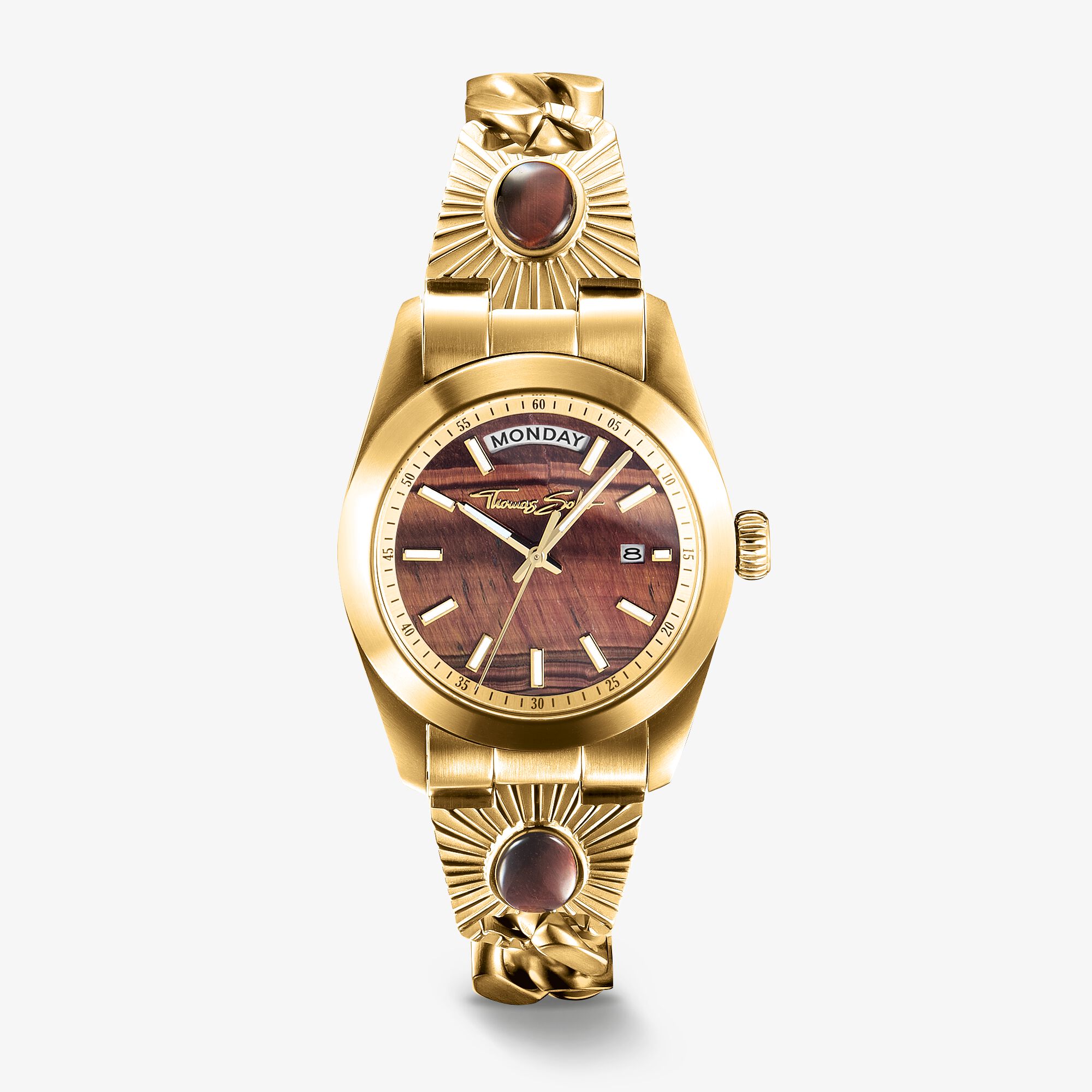 THOMAS SABO Montre Elyndra avec cadran en œil de tigre rouge 36 mm couleur or, Acier inoxydable, Taille: 36 MM, femme