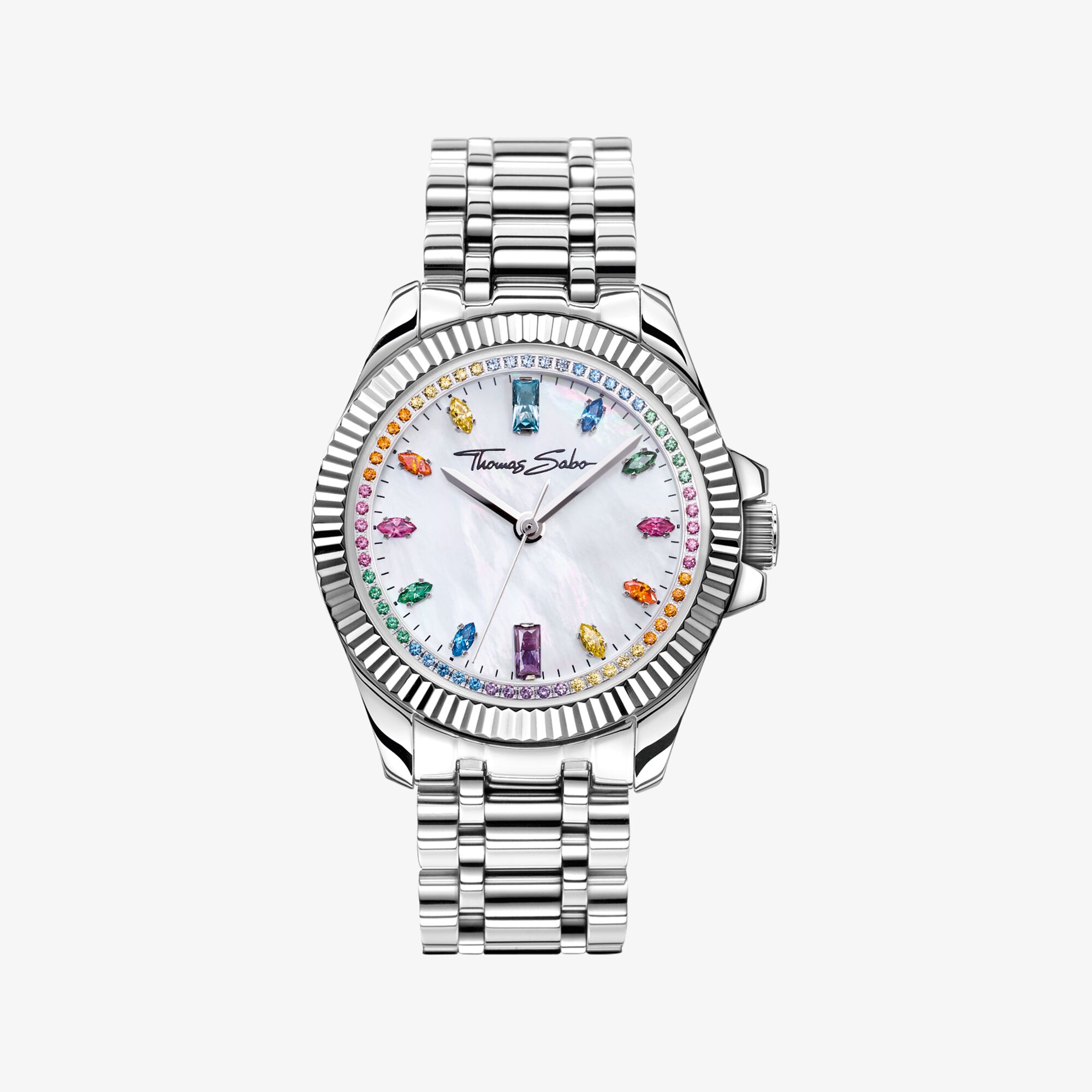 THOMAS SABO Damenuhr Divine Rainbow mit bunten Steinen silberfarben, Edelstahl, Größe: 33 MM, Damen