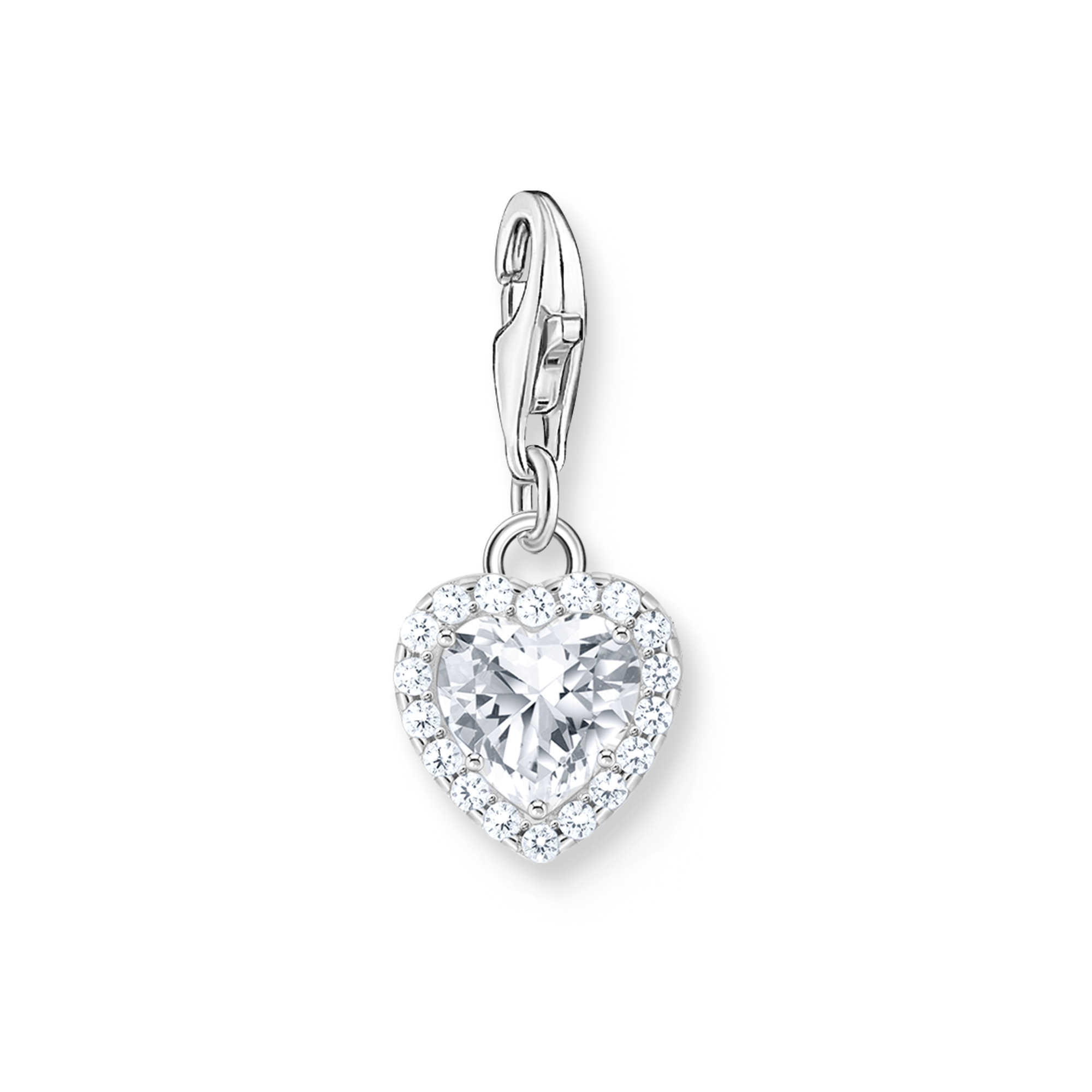 White Heart Charm Pendant with Zirconia Stones