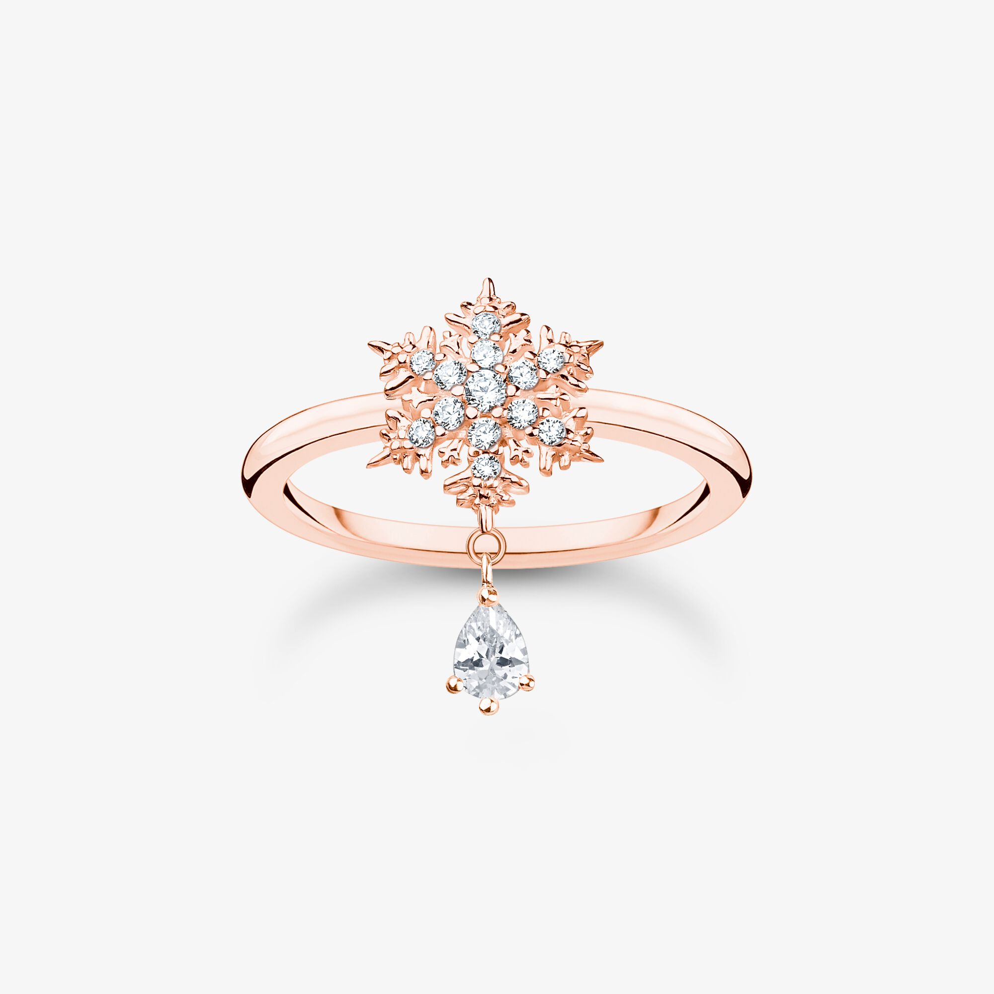 THOMAS SABO Bague flocon de neige avec pierres blanches or rose, Argent sterling doré or rose, Taille: 56, femme