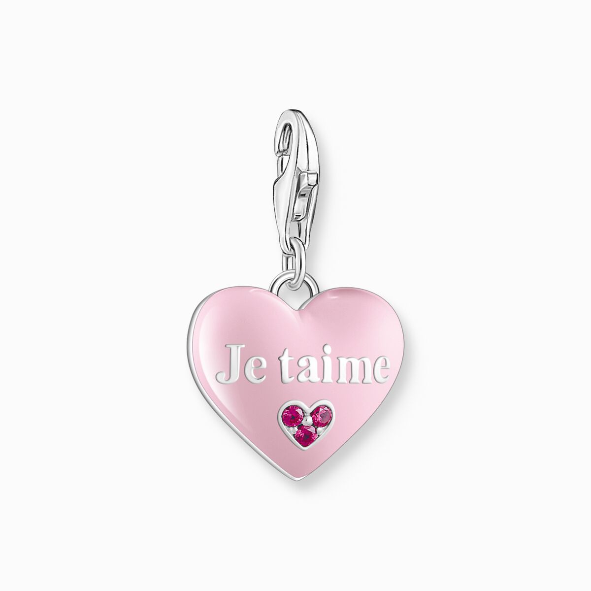 Silver charm pendant with pink heart