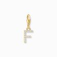 Charm pendant letter F with white stones gold plated from the Charm Club collection in the THOMAS SABO online store