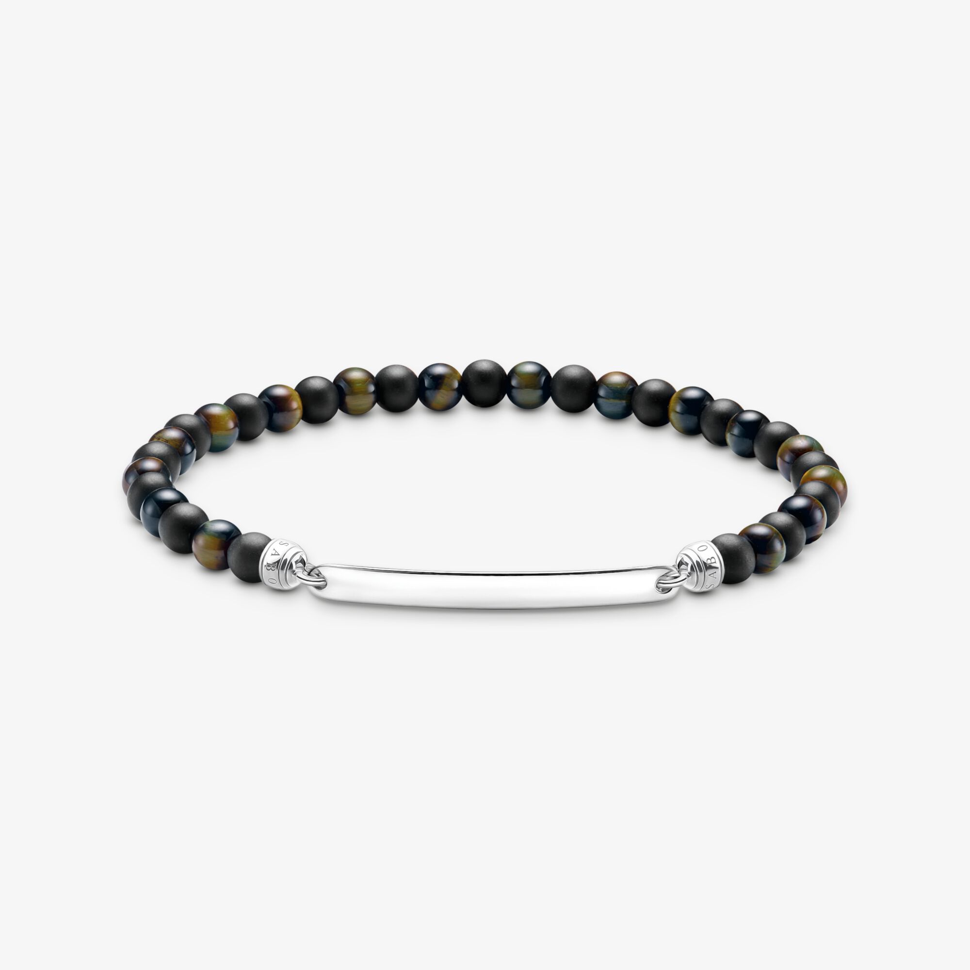 THOMAS SABO Bracelet à graver avec des Beads en obsidienne et en œil de tigre 372, Taille: 17 cm, Unisex