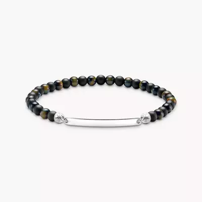 Bracelet à graver avec des Beads en obsidienne et en œil de tigre