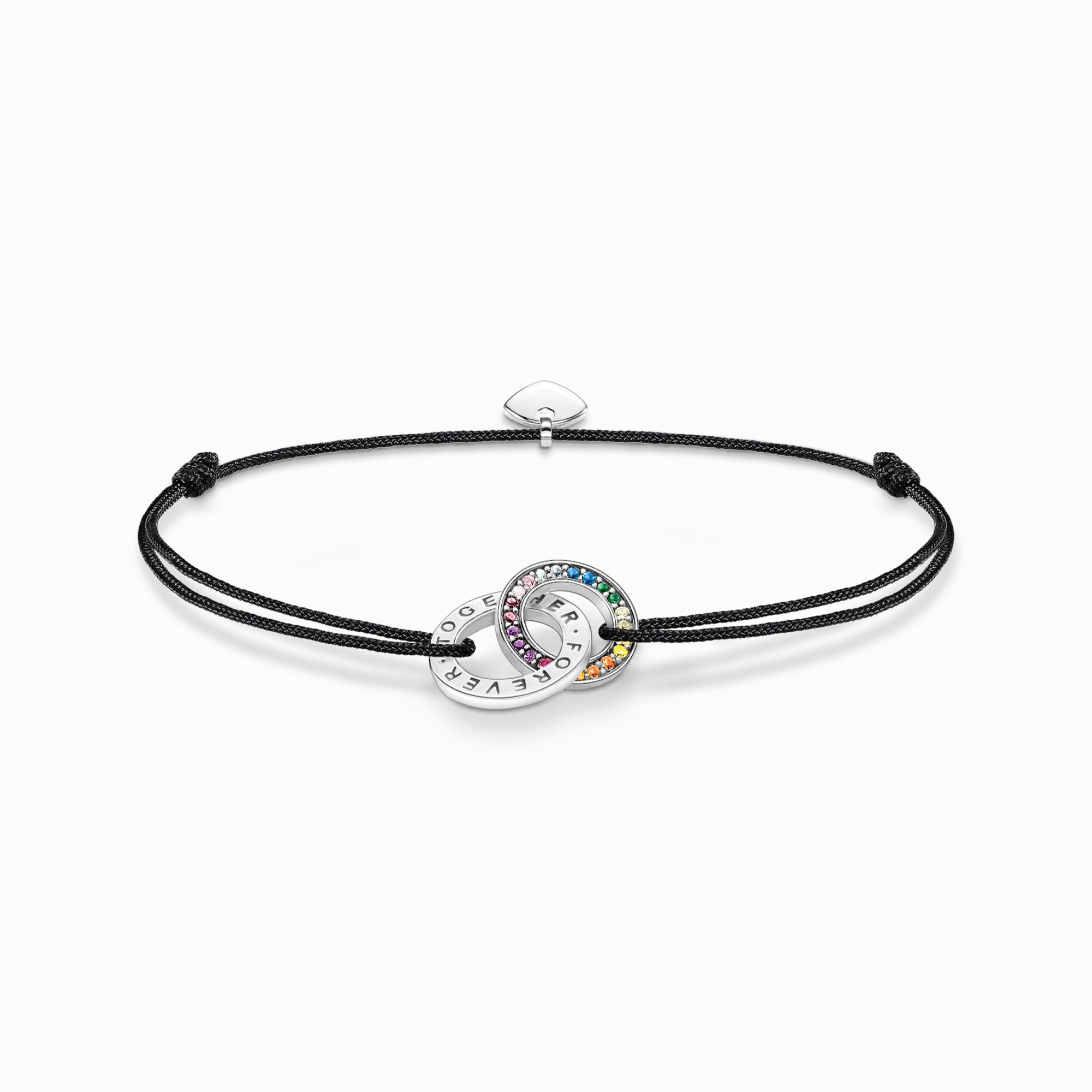 Bracelet textile noir et anneaux en argent noirci, gemmes multicolores de la collection  dans la boutique en ligne de THOMAS SABO