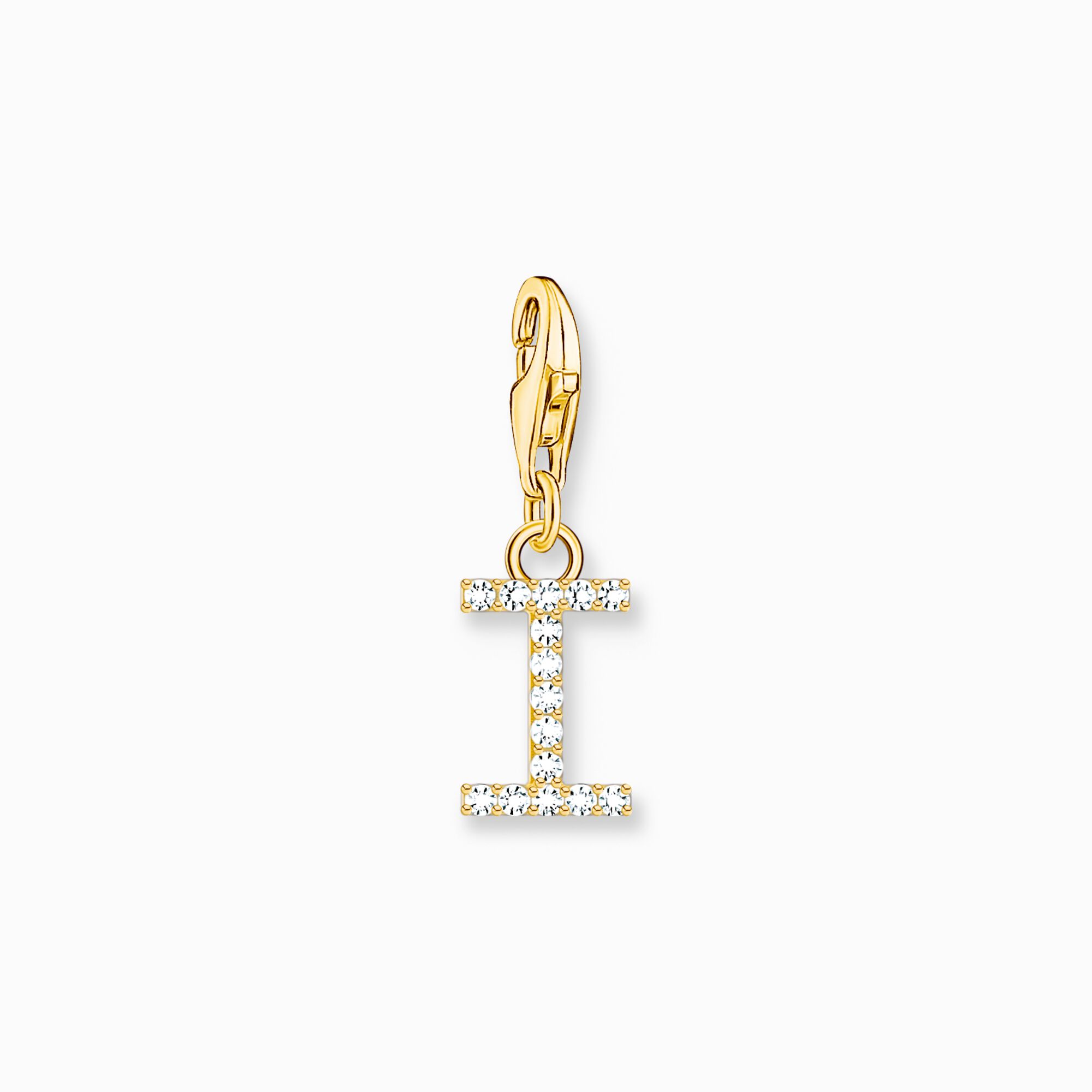 Charm pendant letter I with white stones gold plated from the Charm Club collection in the THOMAS SABO online store