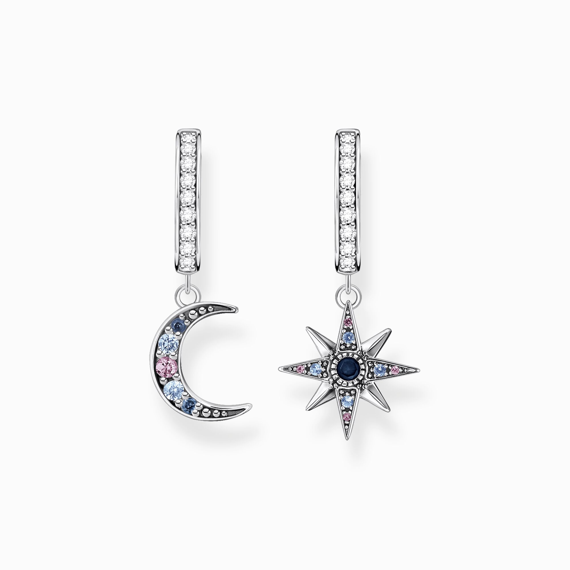 Hoop earrings Royalty star &amp; Moon silver from the  collection in the THOMAS SABO online store