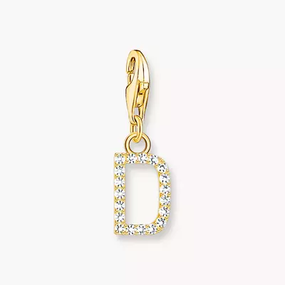 Pendentif Charm lettre D avec pierres blanches plaqué or