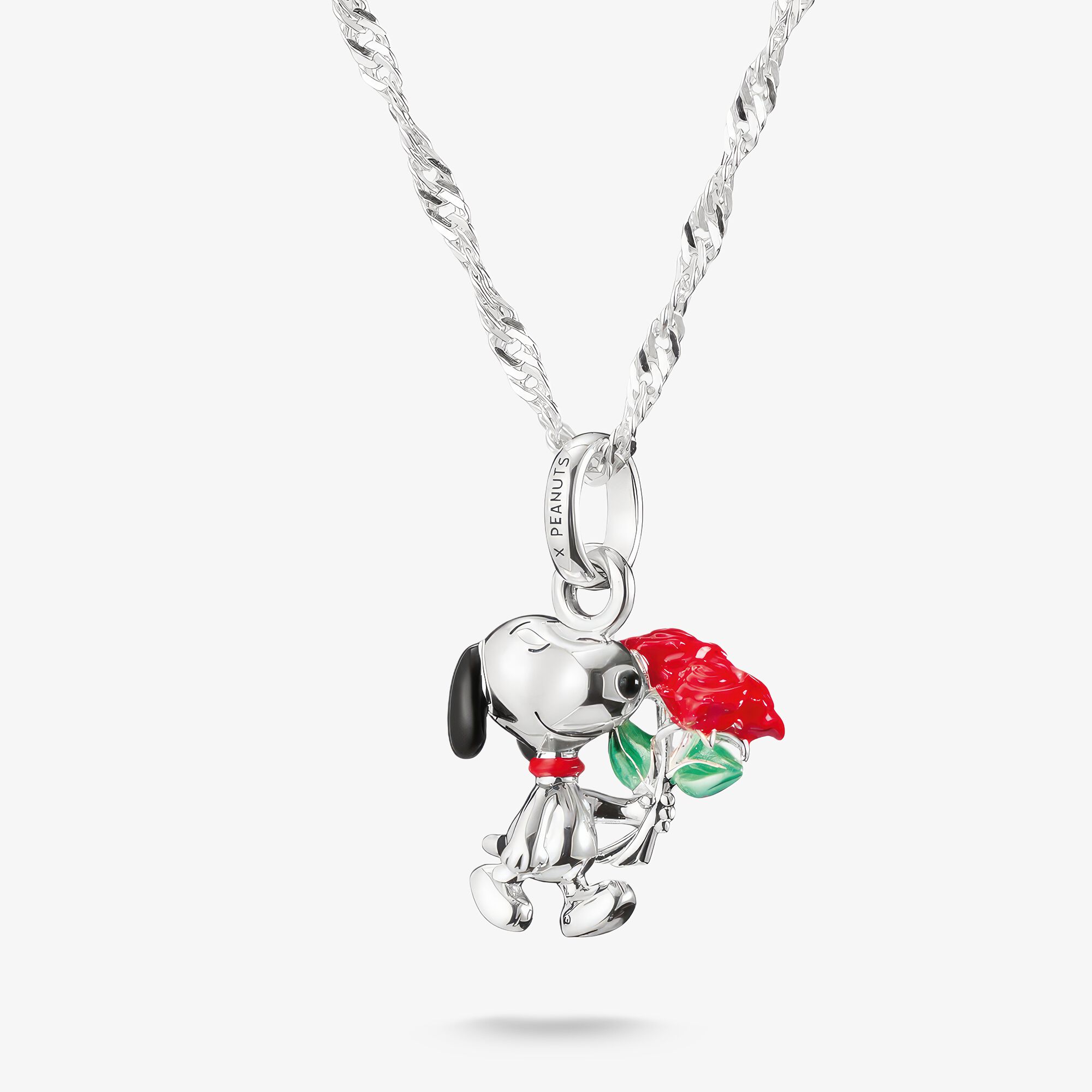 THOMAS SABO Pendentif Collier Snoopy avec roses Pendentif PEANUTS Argent, Argent sterling, Taille: 45 cm, Unisex