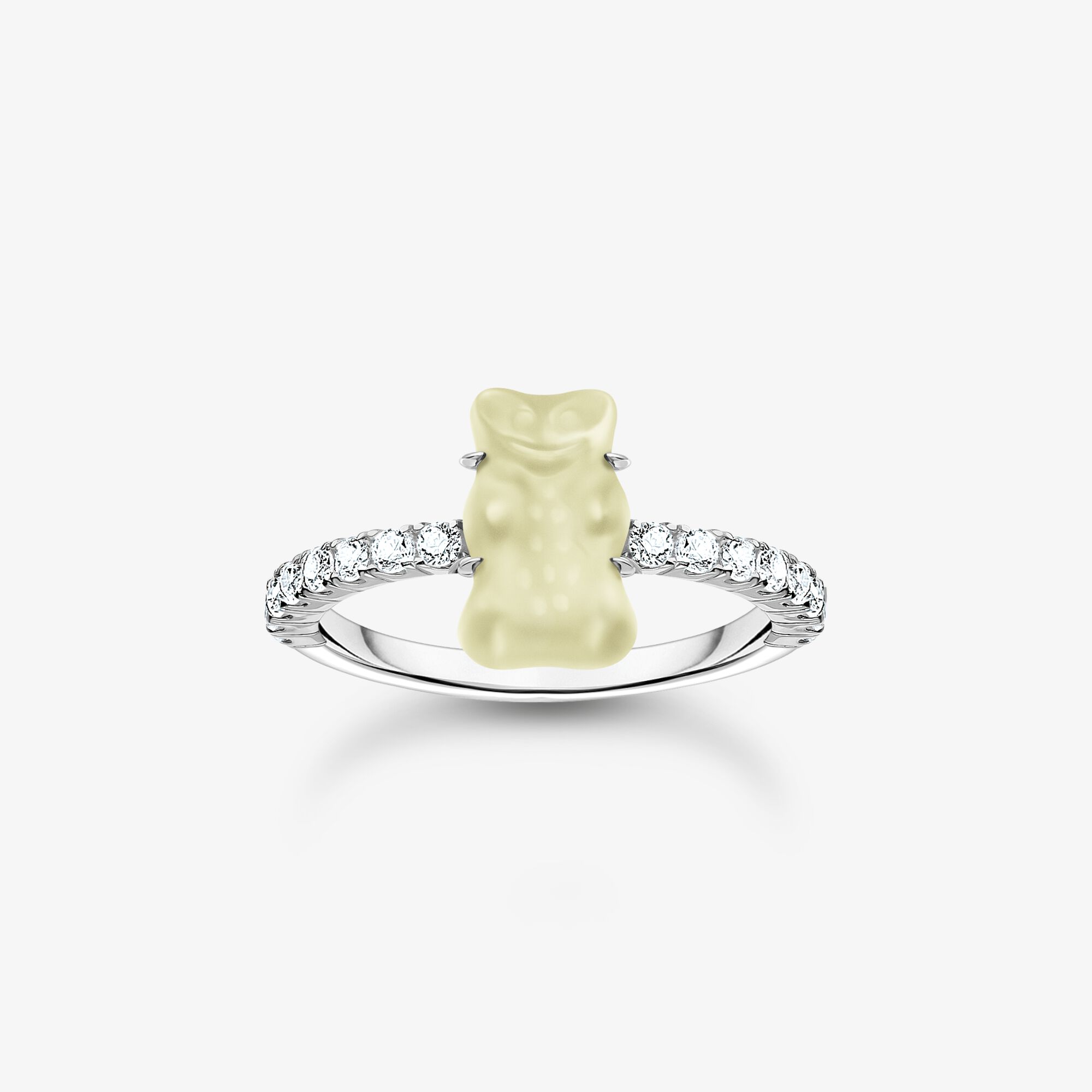 THOMAS SABO Bague avec mini Ours d’or blanc et pierres, argent Argent Sterling , Taille: 60, pour femme