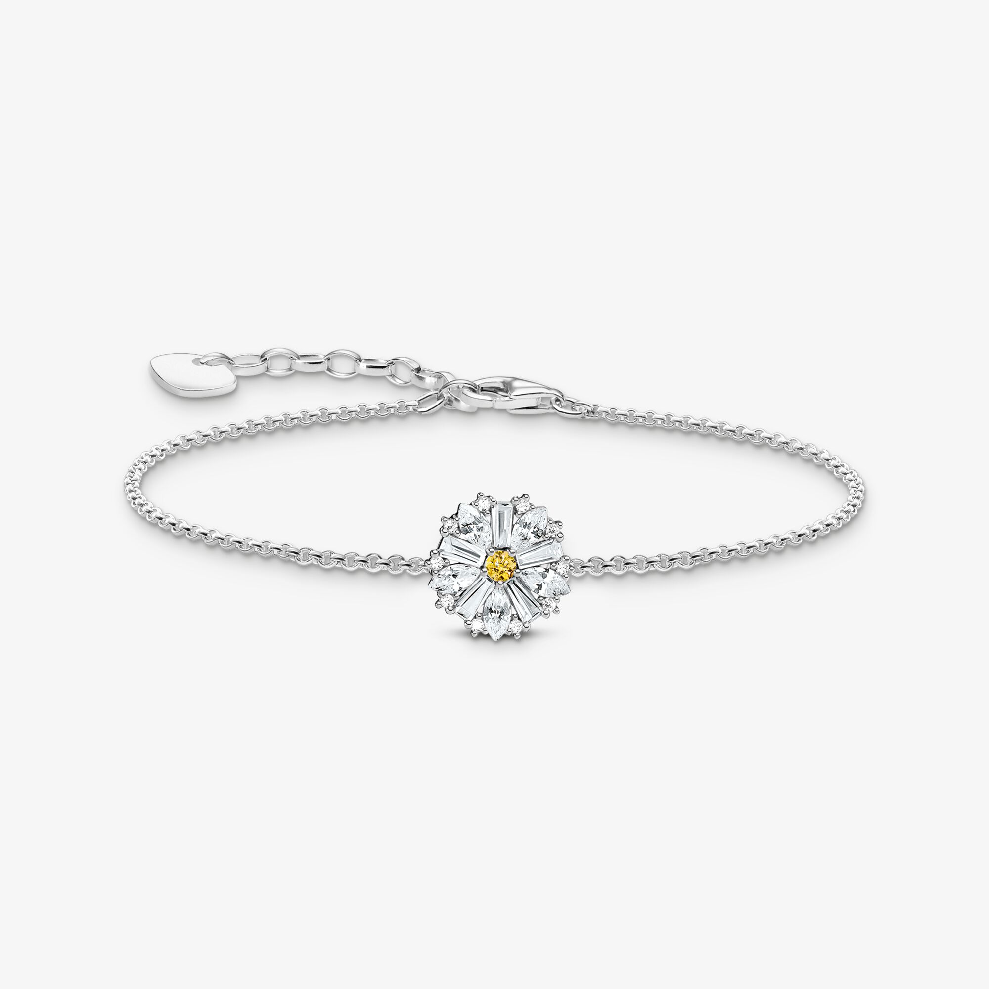 THOMAS SABO Bracelets fleur Lovely Daisy avec pierres argentées Argent sterling, Taille: 19 cm, pour femme