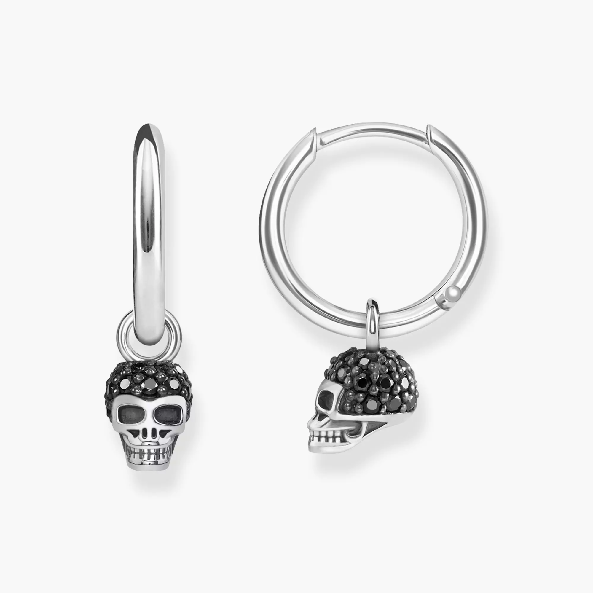 Boucles D'oreilles Créoles Tête De Mort En Argent Sterling - Diamants Simulés 3 Carats - Fait Main