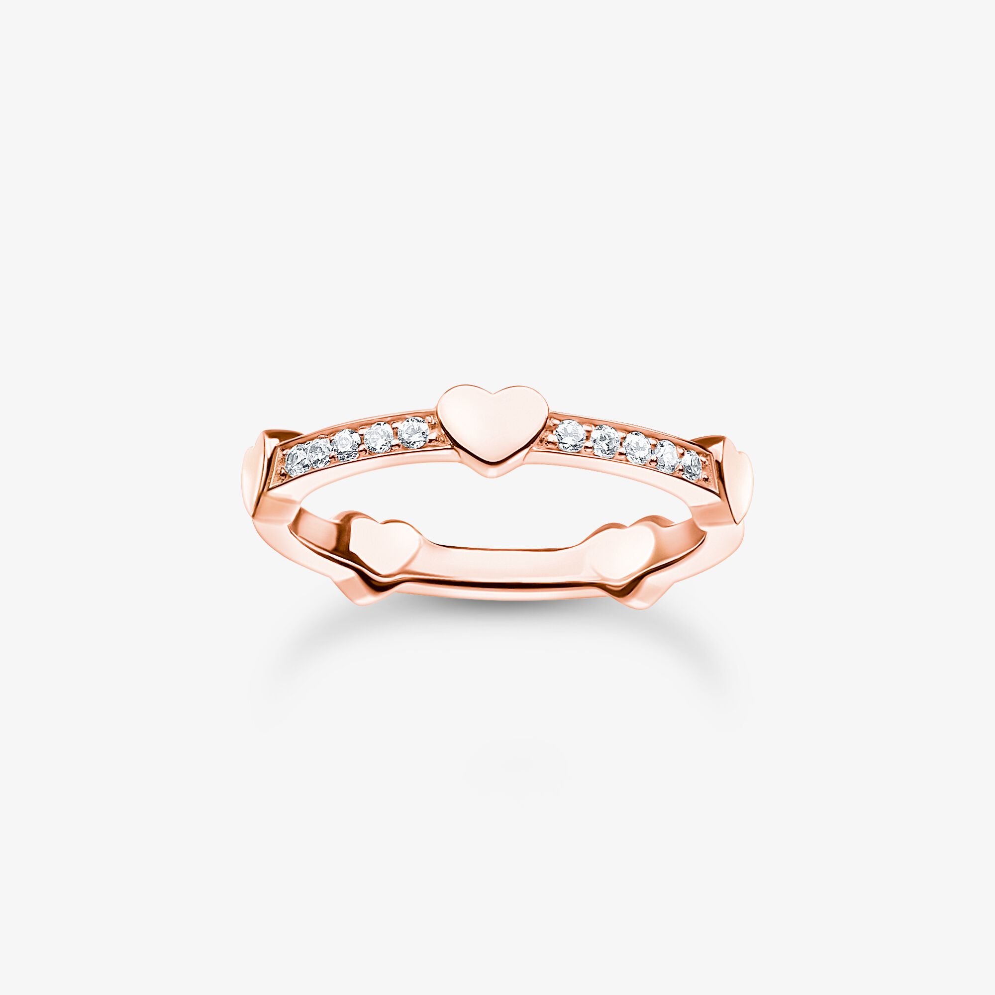 THOMAS SABO Ring Pavé mit Herzen roségold, Sterlingsilber Roségold vergoldet, Größe: 48, Damen