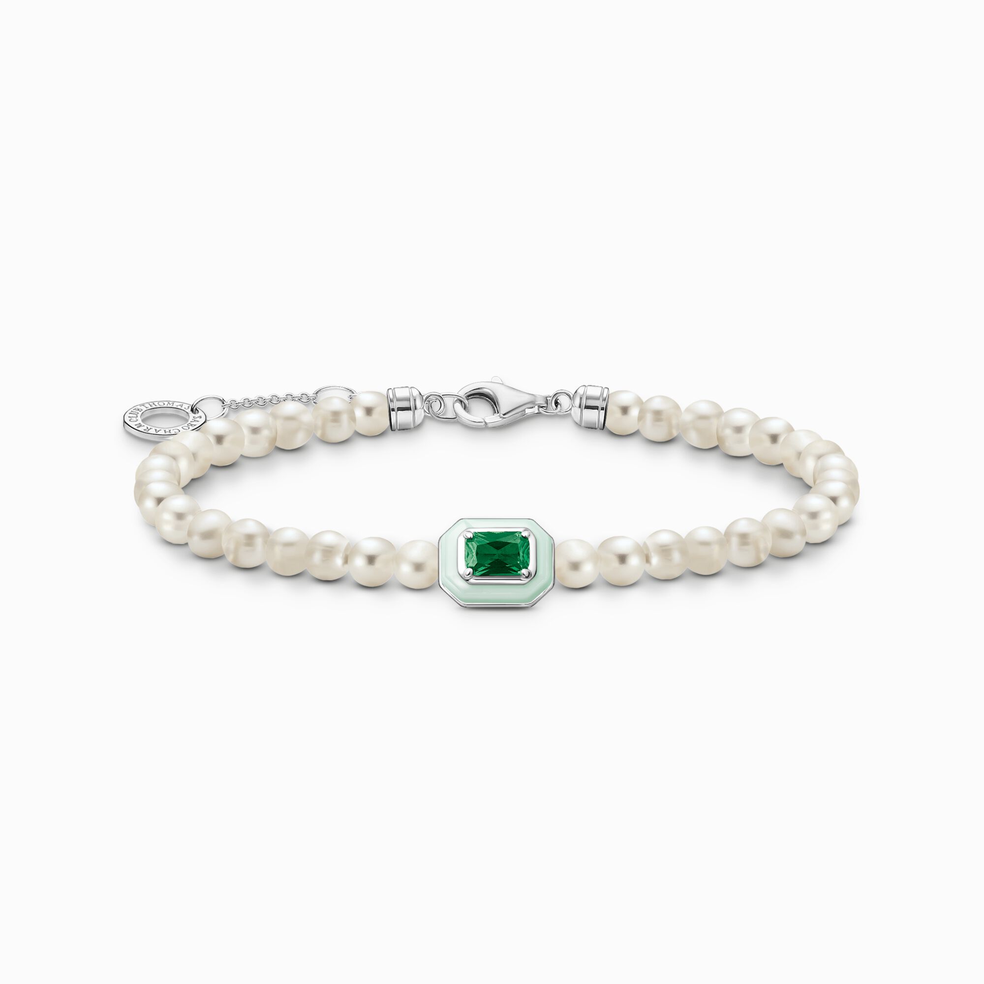 Bracelet with white pearls and green stone from the Charming Collection collection in the THOMAS SABO online store