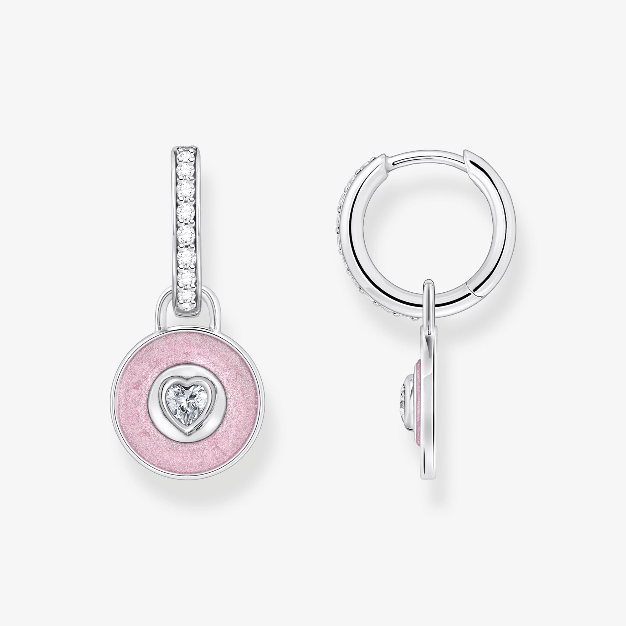 THOMAS SABO Créoles en argent avec pendentif rose et zircones serties, Argent sterling, Taille: one size, femme