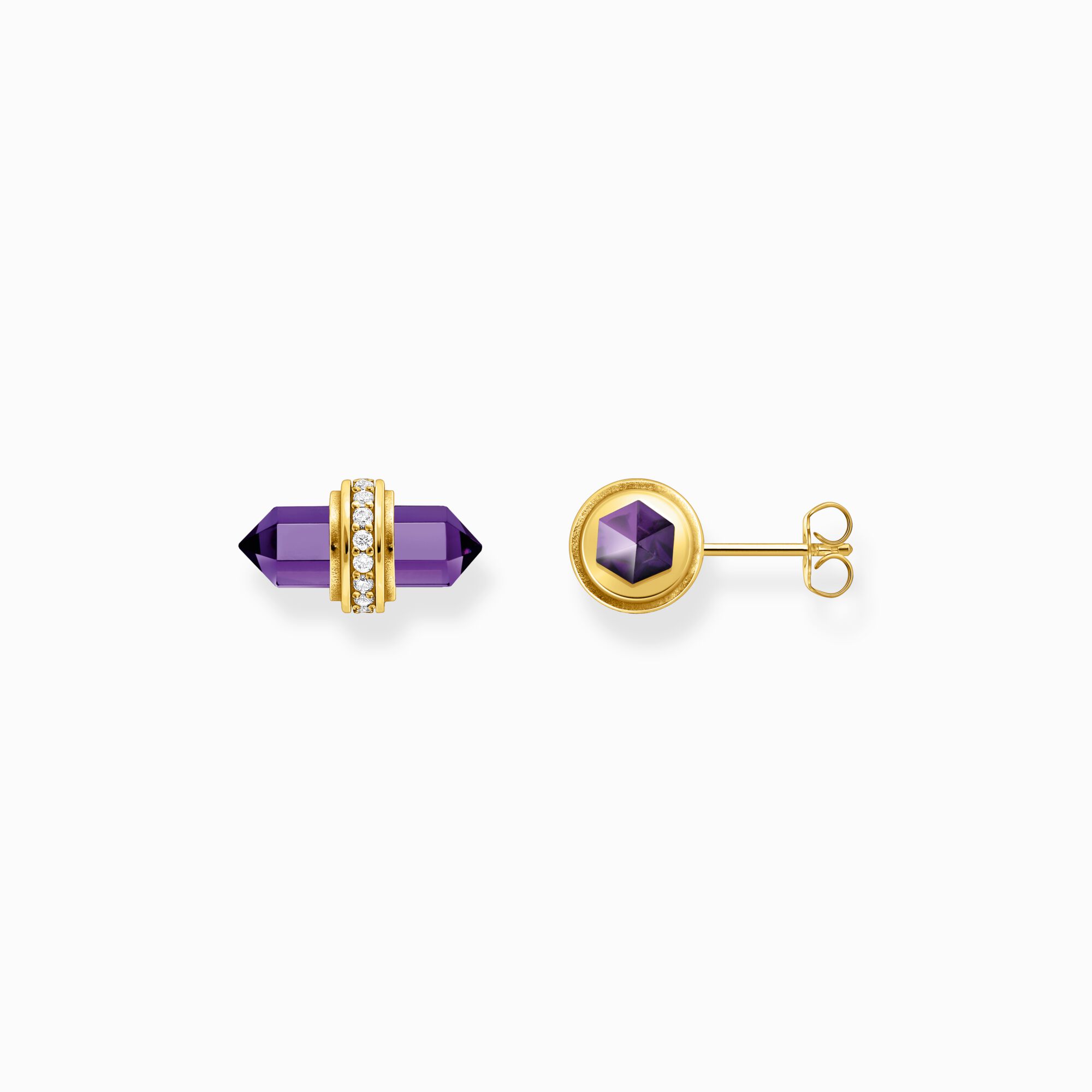 Gold-plated ear studs with hexagonal imitation amethyst from the  collection in the THOMAS SABO online store