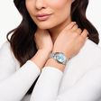 Ladies&#39; watch Divine Blue with light blue dial and white stones silver from the  collection in the THOMAS SABO online store
