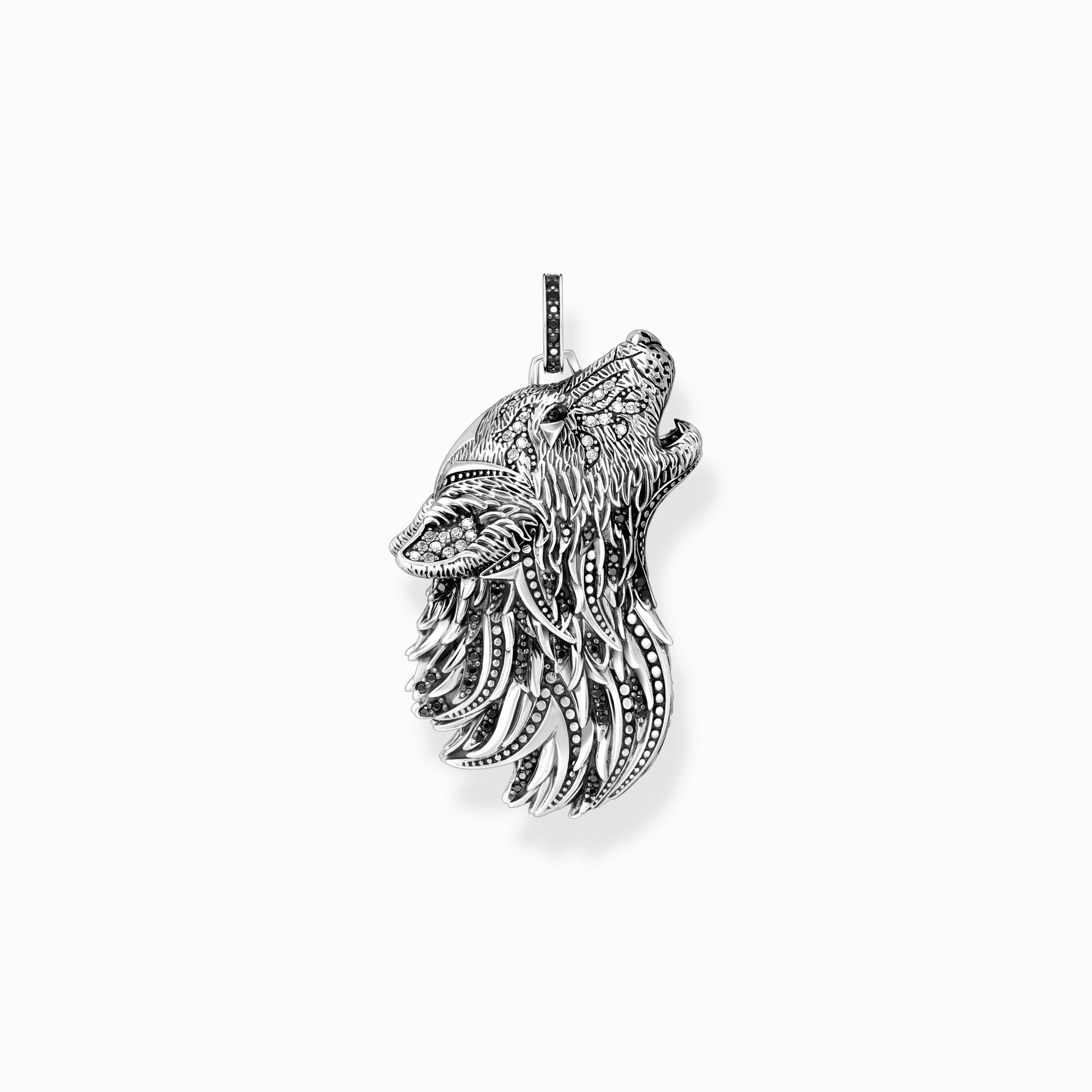 Silver blackened pendant howling wolf with stones from the  collection in the THOMAS SABO online store