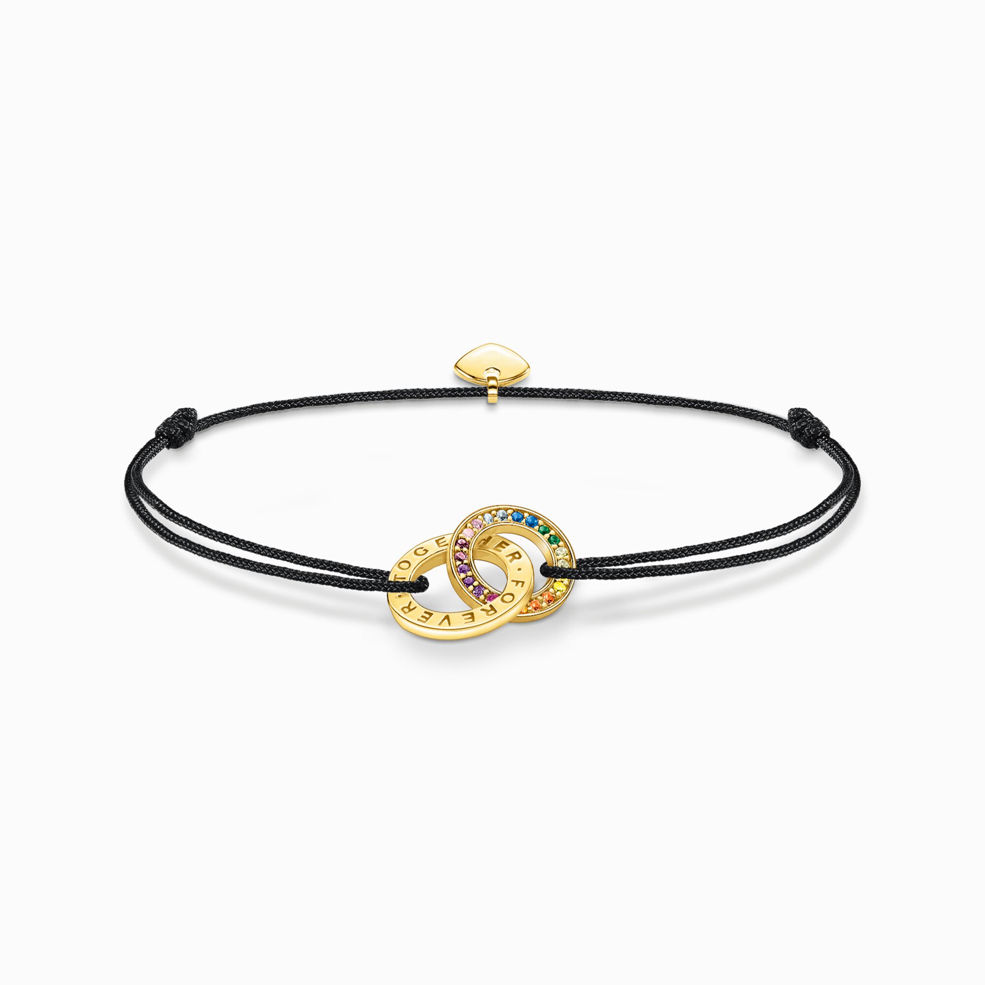 Gold plated textile bracelet black with two rings and coloured stones from the  collection in the THOMAS SABO online store