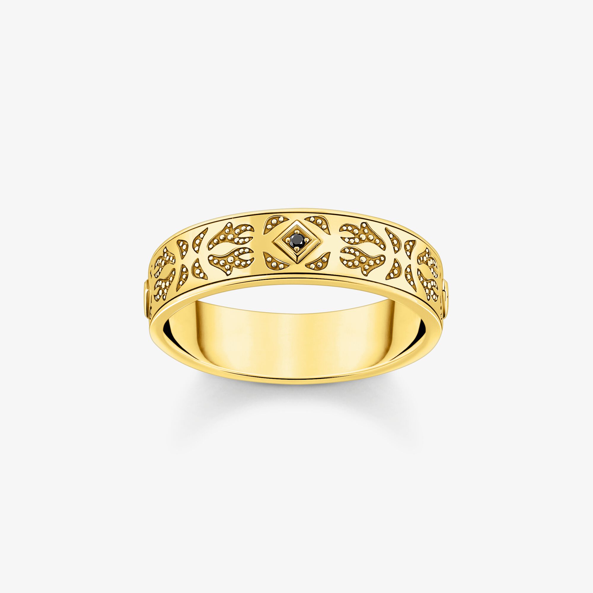 THOMAS SABO Bague ruban plaquée or, ornée de gemmes noires et de motifs, Argent sterling doré or jaune, Taille: 68, Unisex