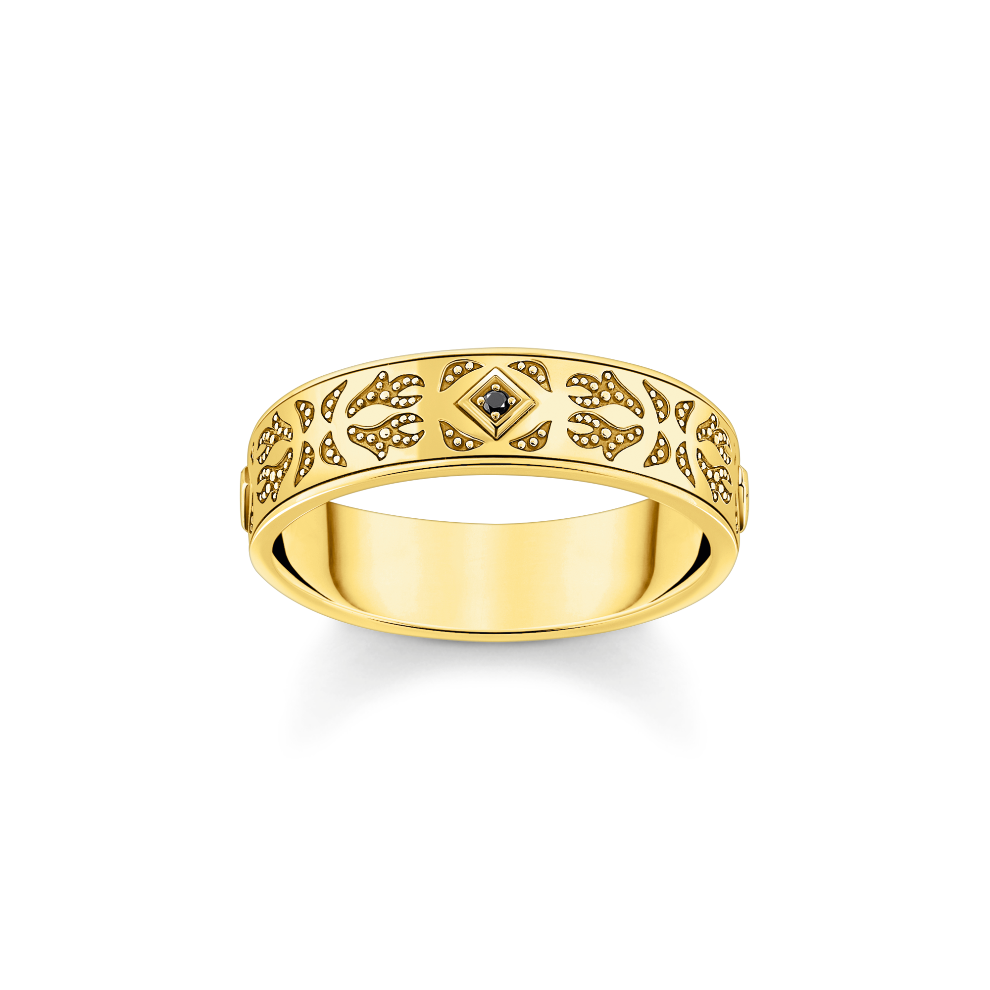 Thomas Sabo Bandring mit schwarzen Steinen und Muster vergoldet gelbgoldfarben TR2455-414-39-62