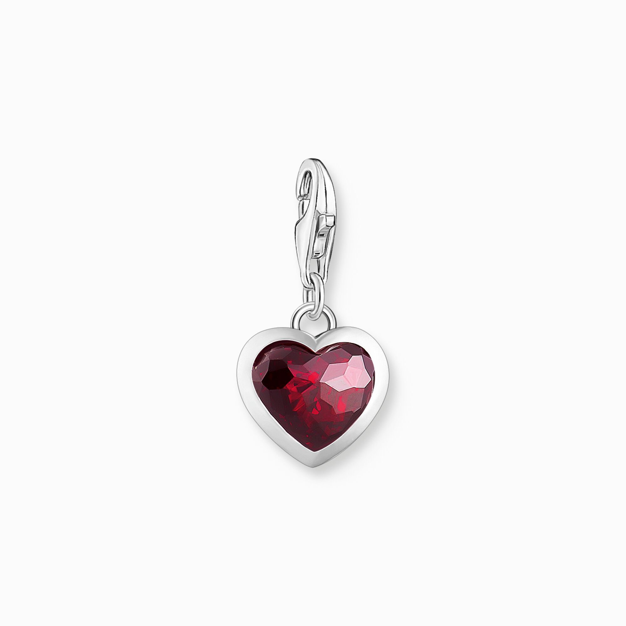 Silver charm pendant with red stone in heart-shape from the Charm Club collection in the THOMAS SABO online store