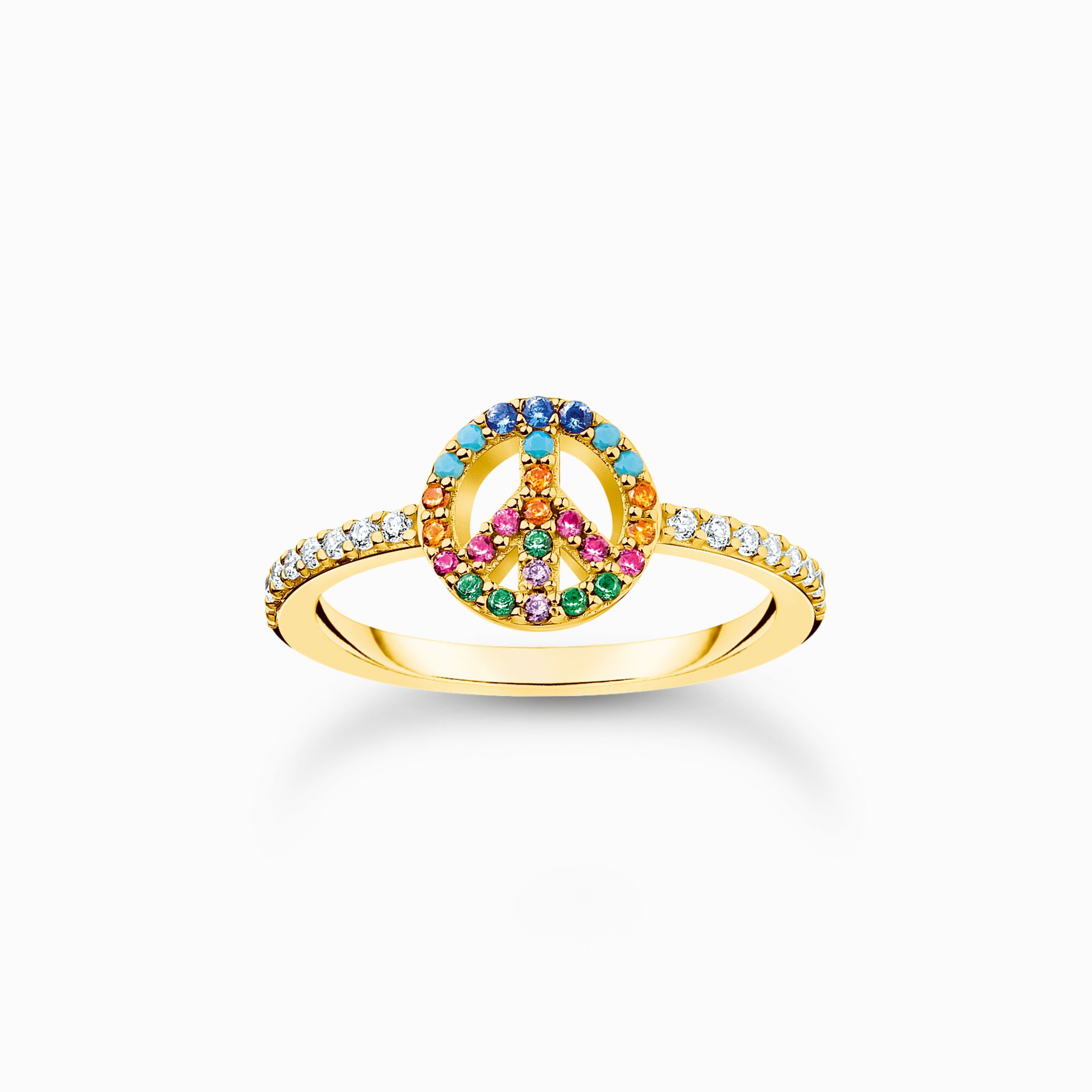 Ring with colourful peace symbol, gold plated | THOMAS SABO