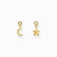 Clous d&rsquo;oreilles avec pendentif lune et &eacute;toile et gemmes blanches, dor&eacute;s de la collection  dans la boutique en ligne de THOMAS SABO