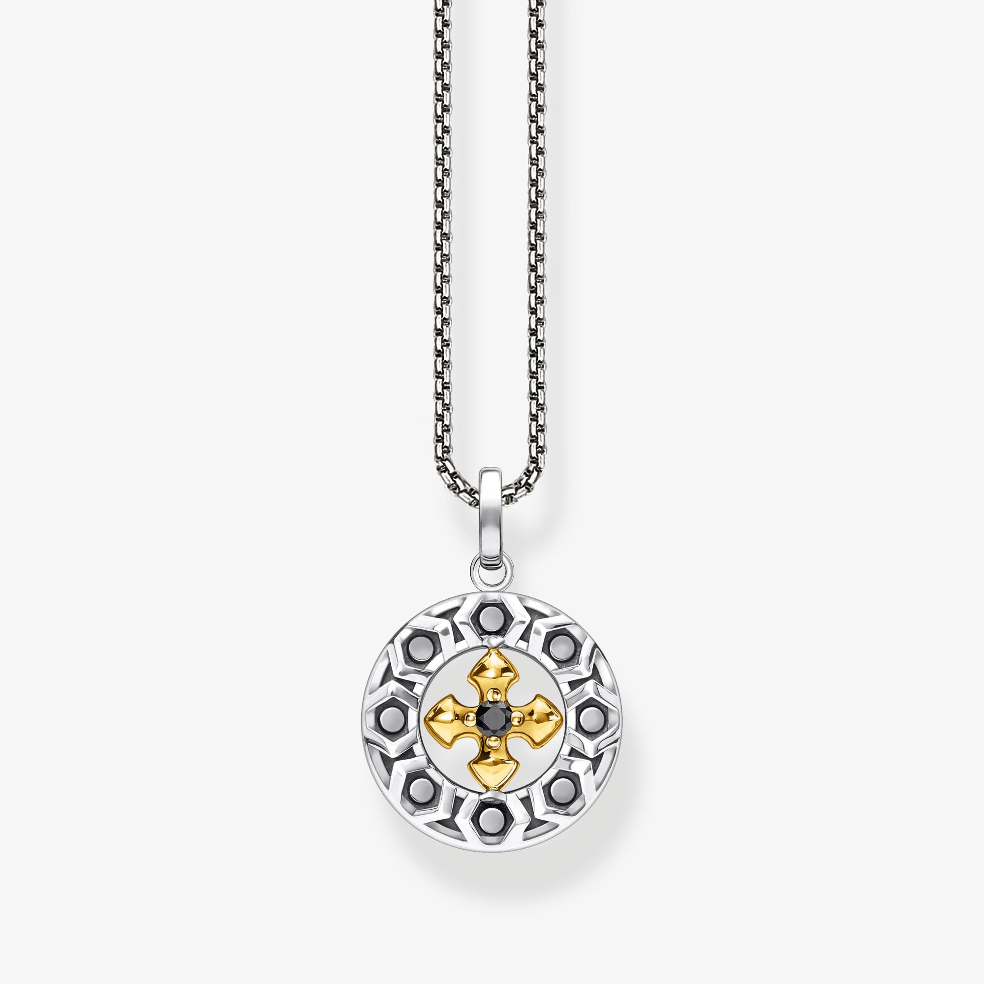 THOMAS SABO Chaîne croix pierres noires or Argent sterling doré or jaune, Taille: 50 cm, Unisex