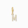 Charm pendant letter M with white stones gold plated from the Charm Club collection in the THOMAS SABO online store