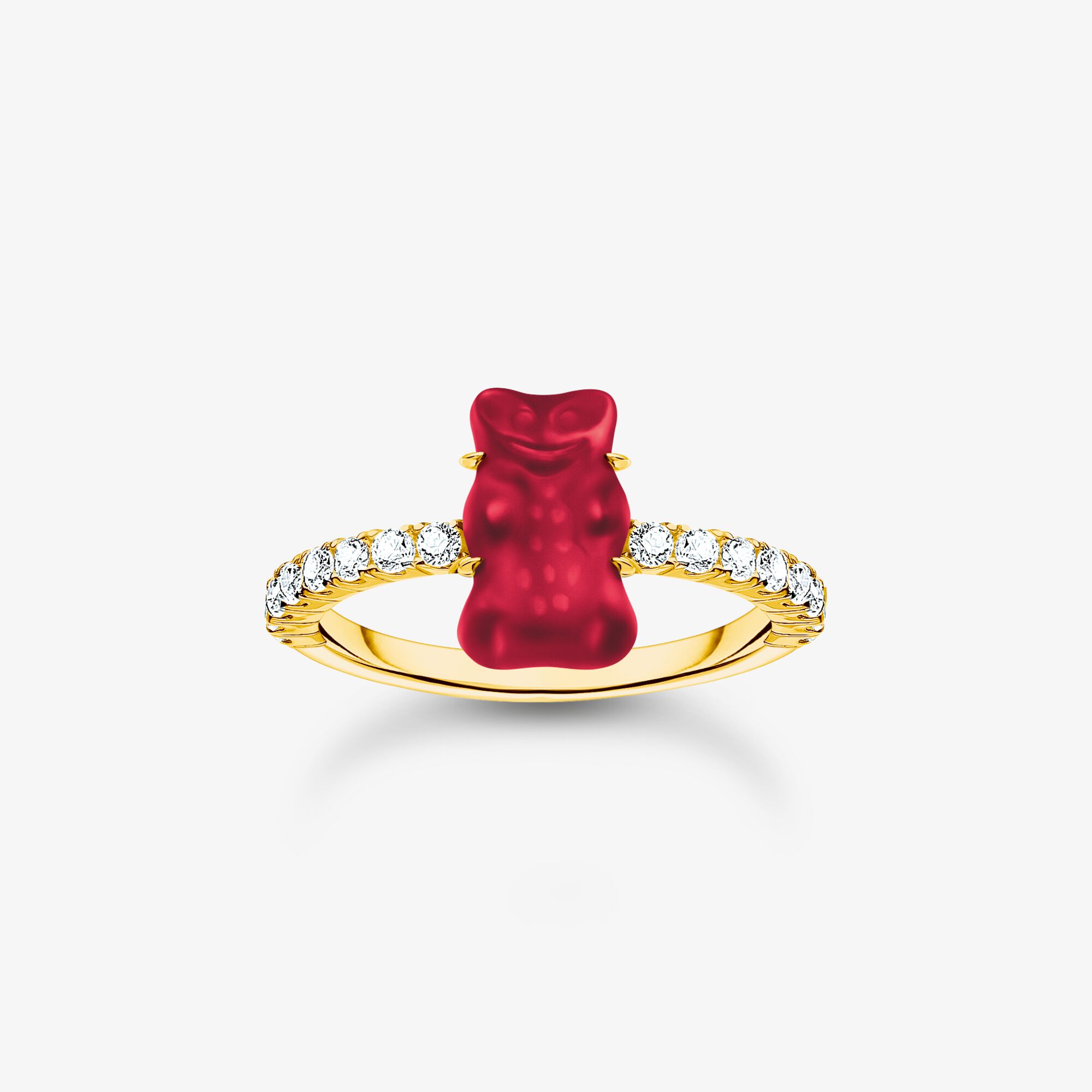 THOMAS SABO Ring med röd mini-guldbjörn och stenar, pläterad, 925 sterlingsilver guldpläterat gult guld, Storlek: 54, för damer