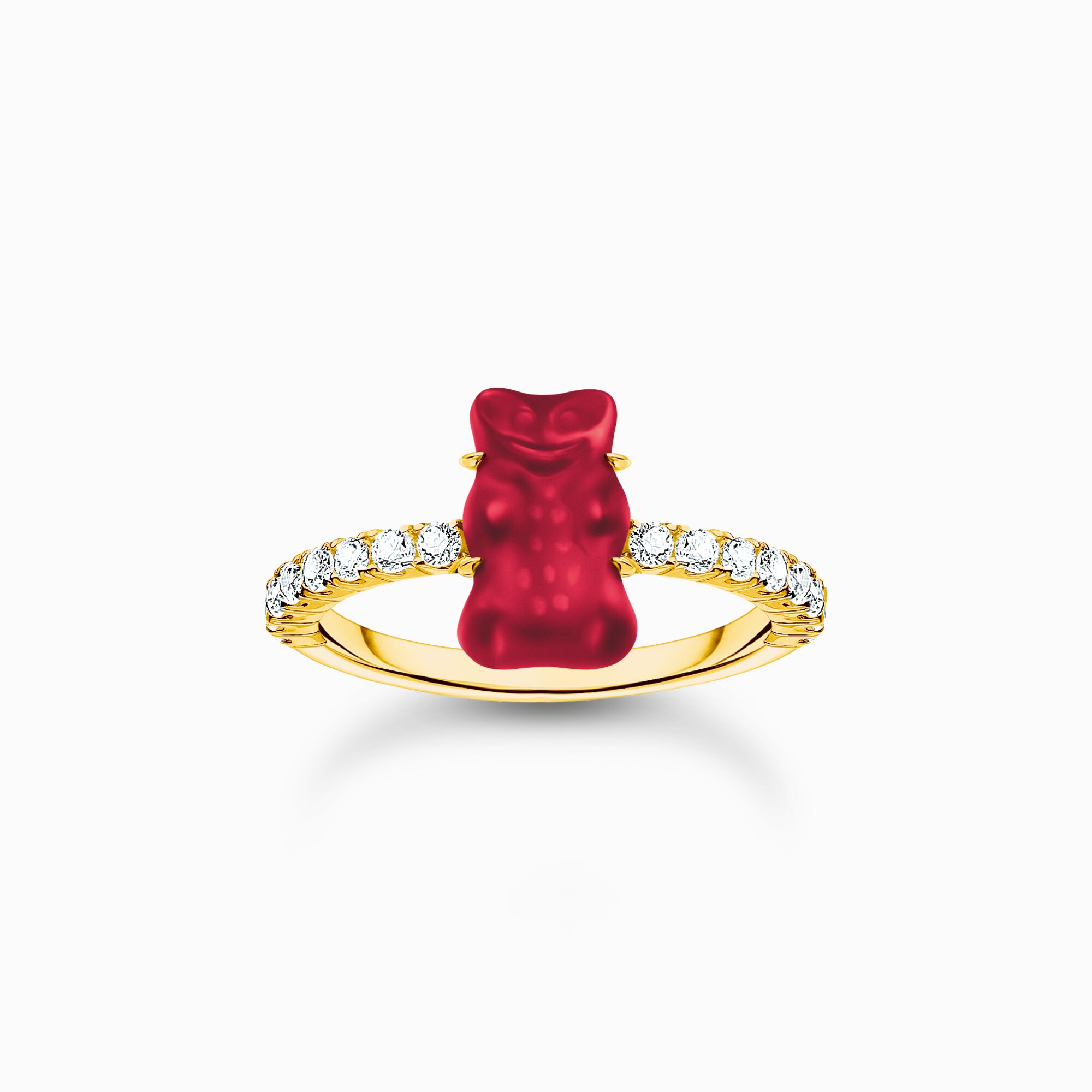 Anillo con ba&ntilde;o de oro, Osito de Oro rojo mini y piedras de circonita de la colección Charming Collection en la tienda online de THOMAS SABO