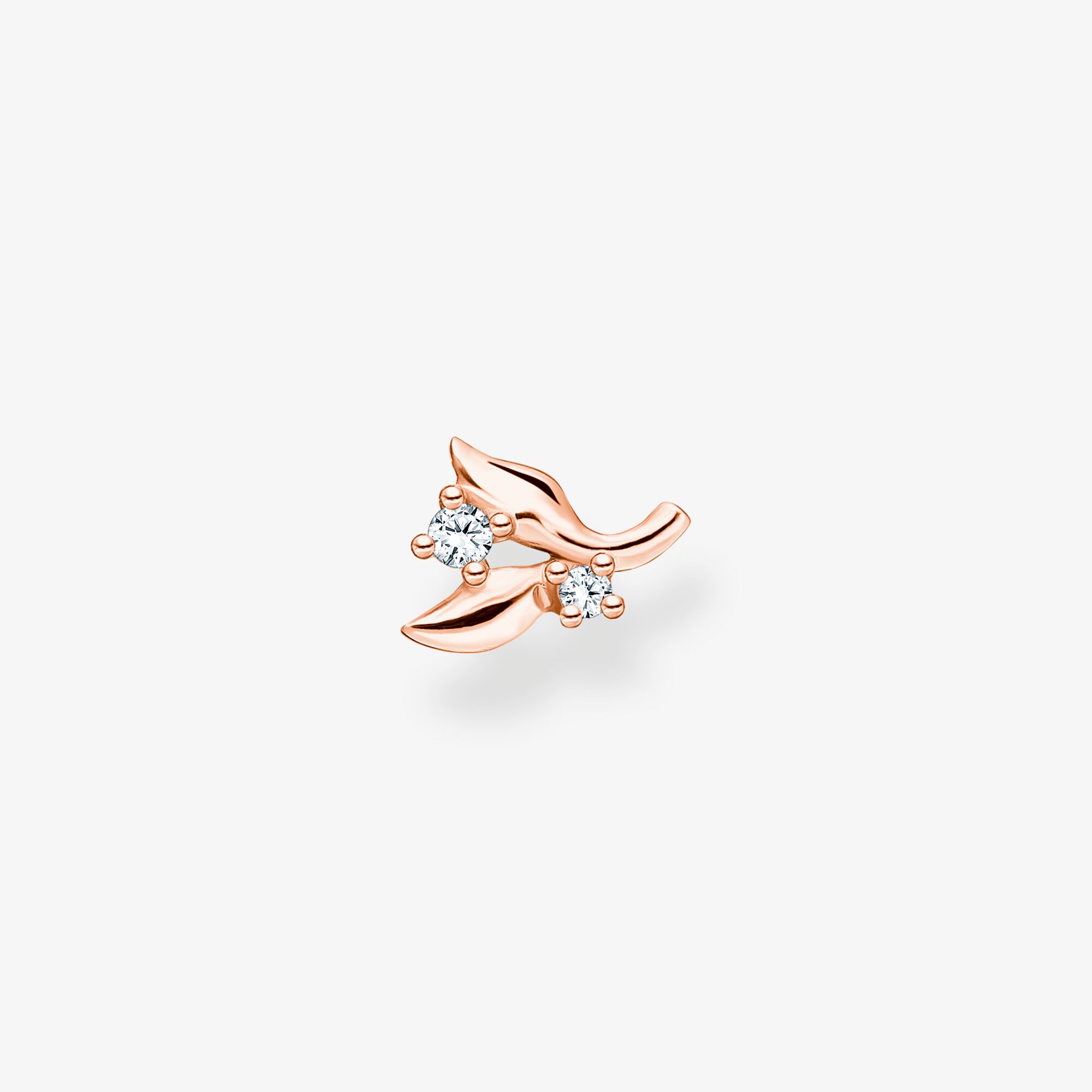 THOMAS SABO Clou d'oreille unique feuilles avec pierres blanches or rose, Argent sterling doré or rose, Taille: one size, femme