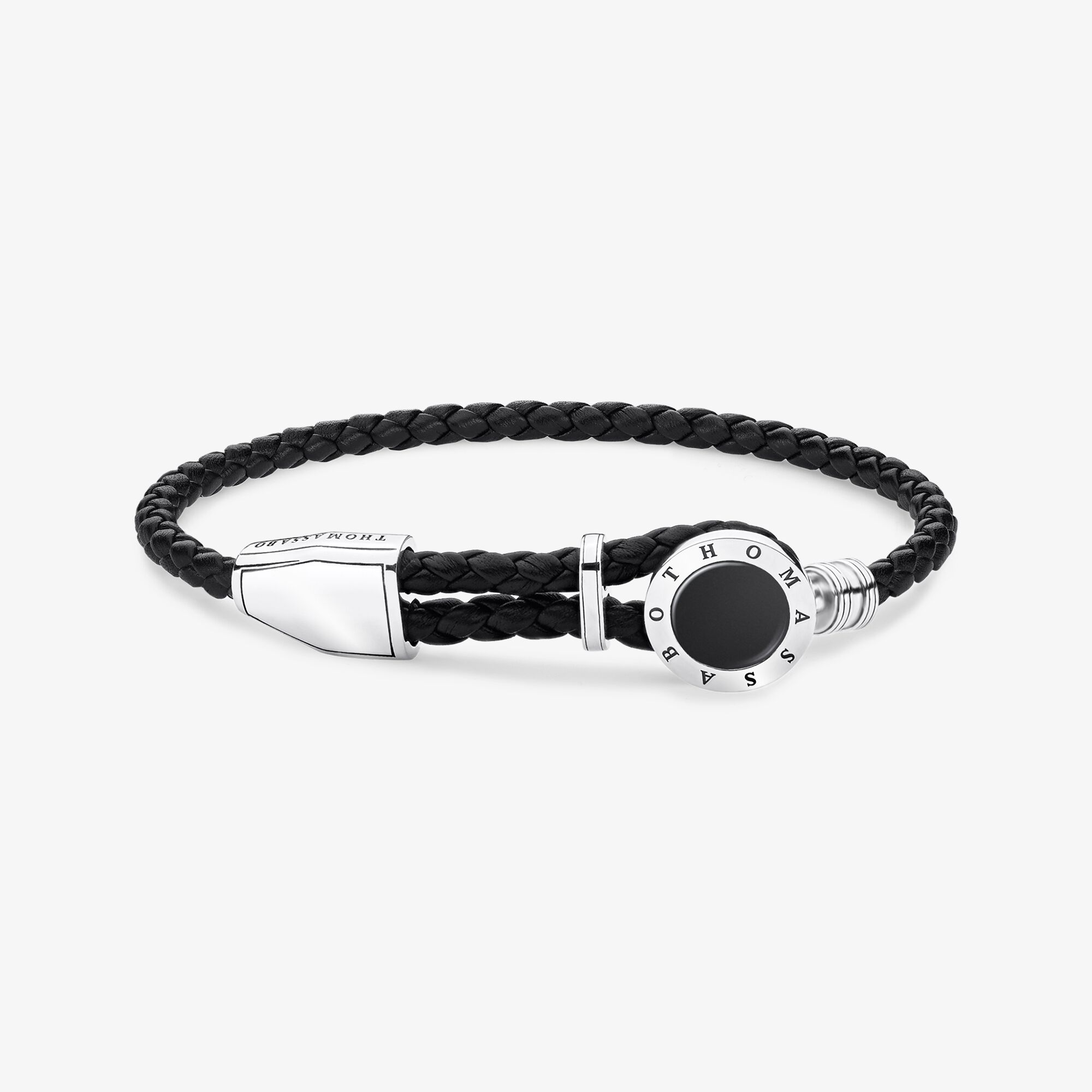 THOMAS SABO Bracelet cuir médaille noir, Argent Sterling 925‰, noirci, Taille: L25V, Unisex