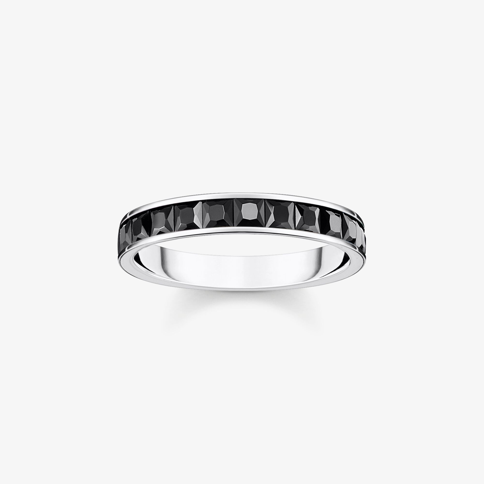 THOMAS SABO Bague avec pierres noires pavé argent, Argent sterling, Taille: 50, femme