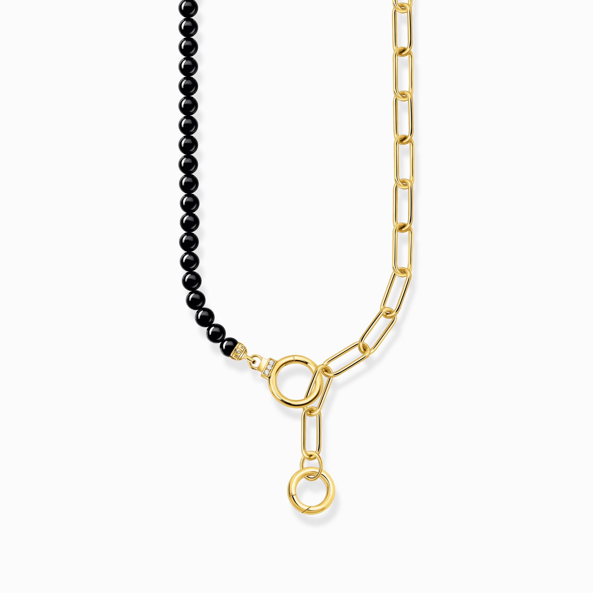 Yellow-gold plated necklace with onyx beads and white zirconia from the  collection in the THOMAS SABO online store