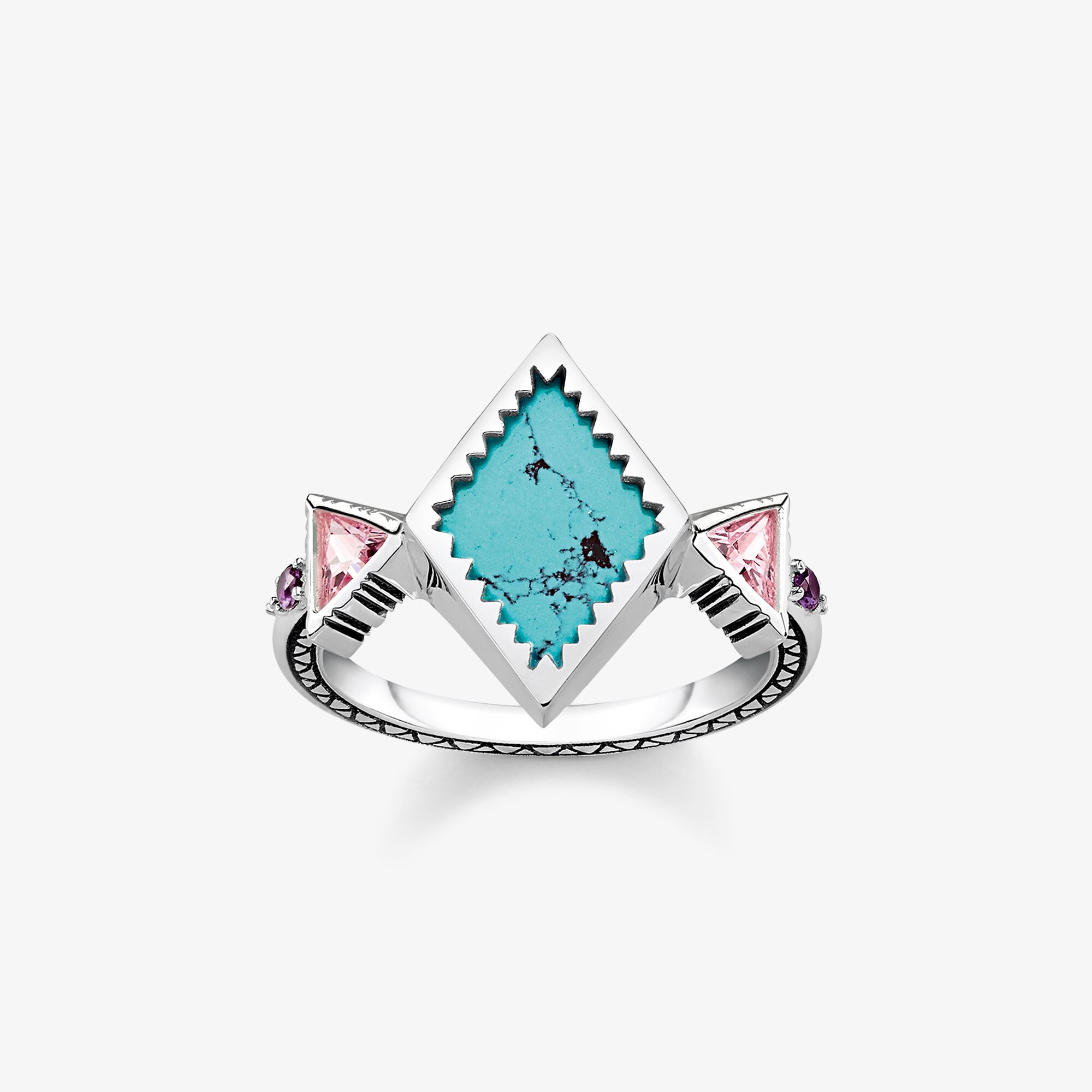 THOMAS SABO Bague zigzag turquoise, Argent Sterling 925‰, noirci, Taille: 50, femme