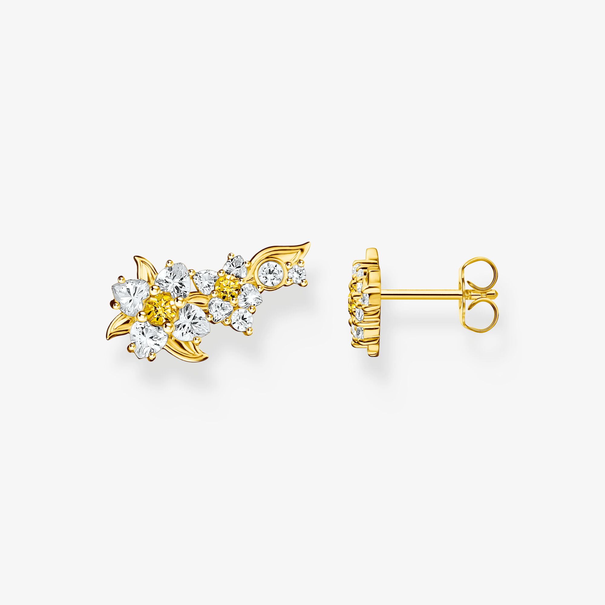 THOMAS SABO Ear Climber fleur Lovely Daisy plaqué or, Argent sterling doré or jaune, Taille: one size, femme