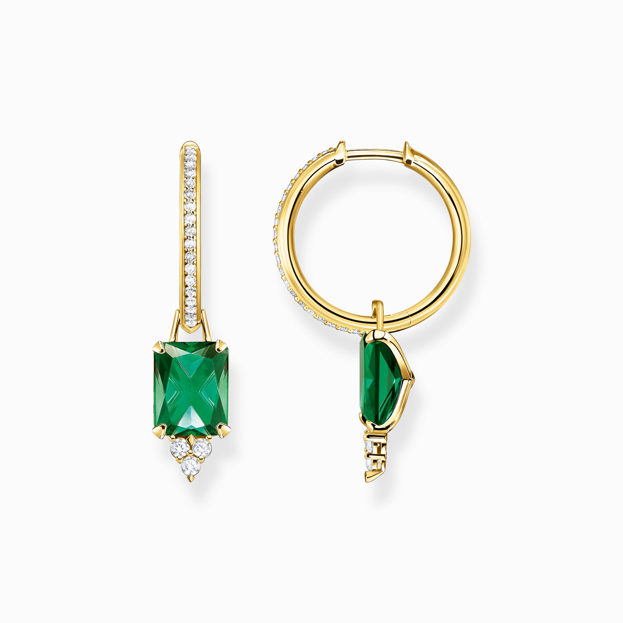 Aros con piedras verde y blancas chapado en oro de la colección  en la tienda online de THOMAS SABO