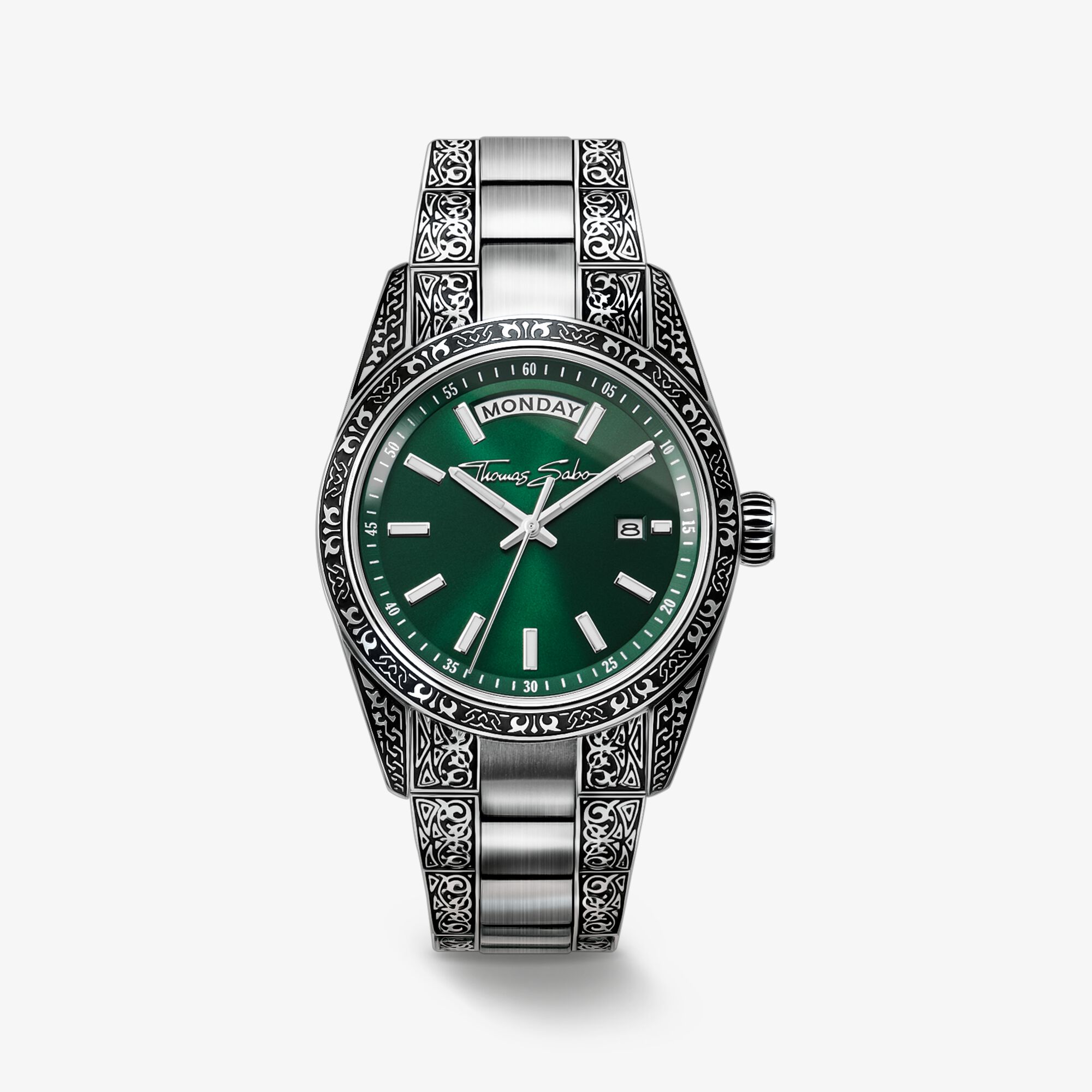 THOMAS SABO Klocka Rebel at Heart Revive, 36 mm, rostfritt stål, rökgrön, graverad design, rostfritt stål, Storlek: 36 MM, Unisex