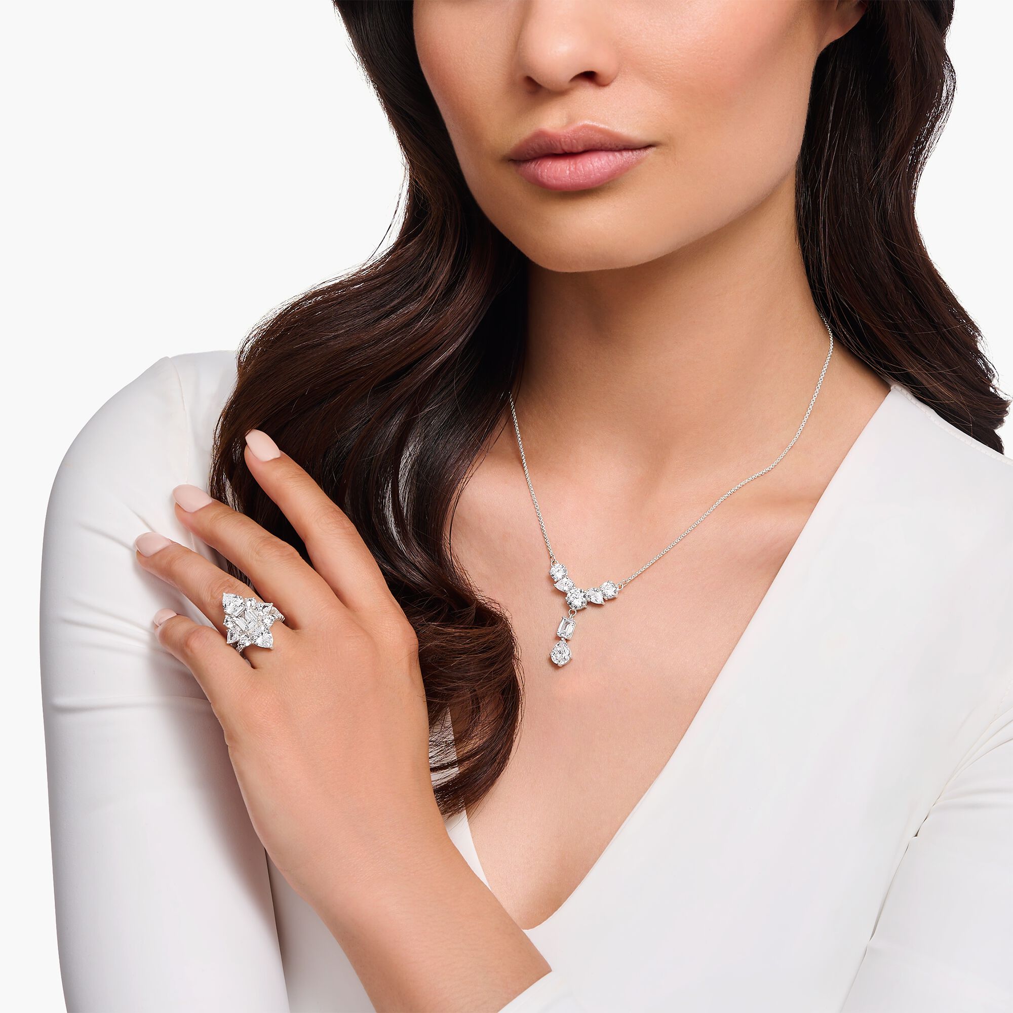 Silver necklace in | zirconia THOMAS seven SABO Y-shape white with stones