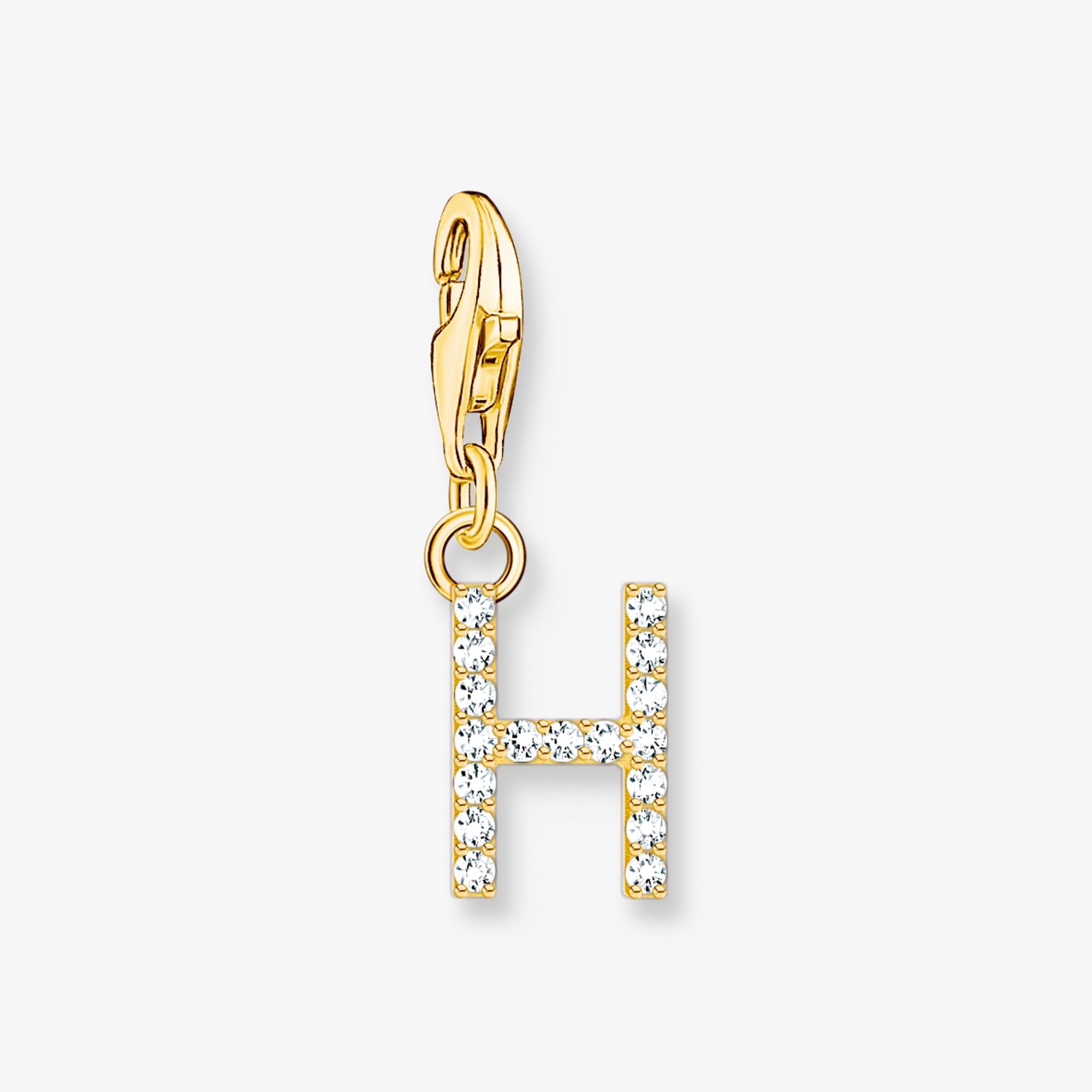 THOMAS SABO Pendentif Charm lettre H avec pierres blanches plaqué or Argent sterling doré or jaune, Taille: one size, pour femme