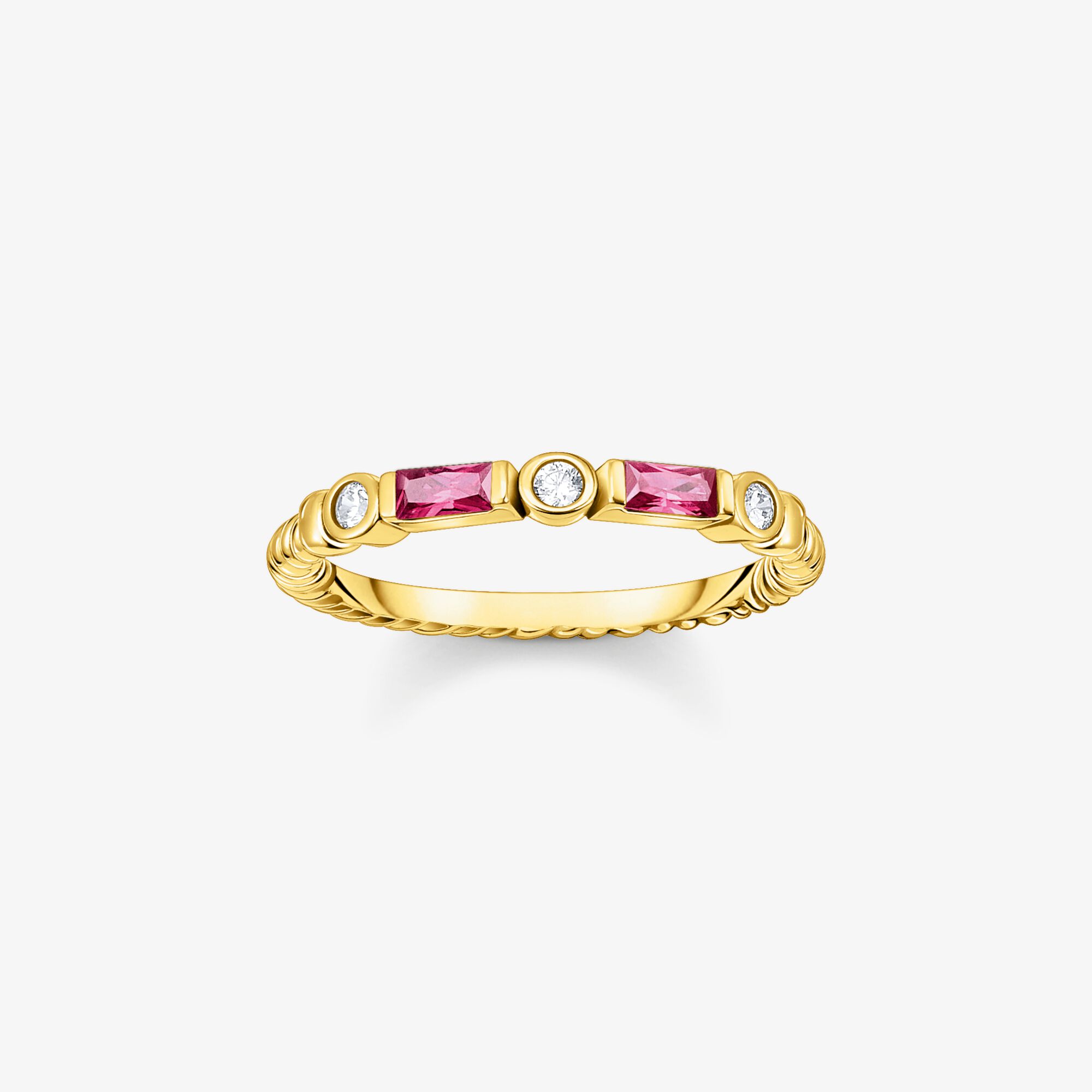 THOMAS SABO Bague ruban maille corde avec pierres rouges et blanches plaqué or, Argent sterling doré or jaune, Taille: 52, femme