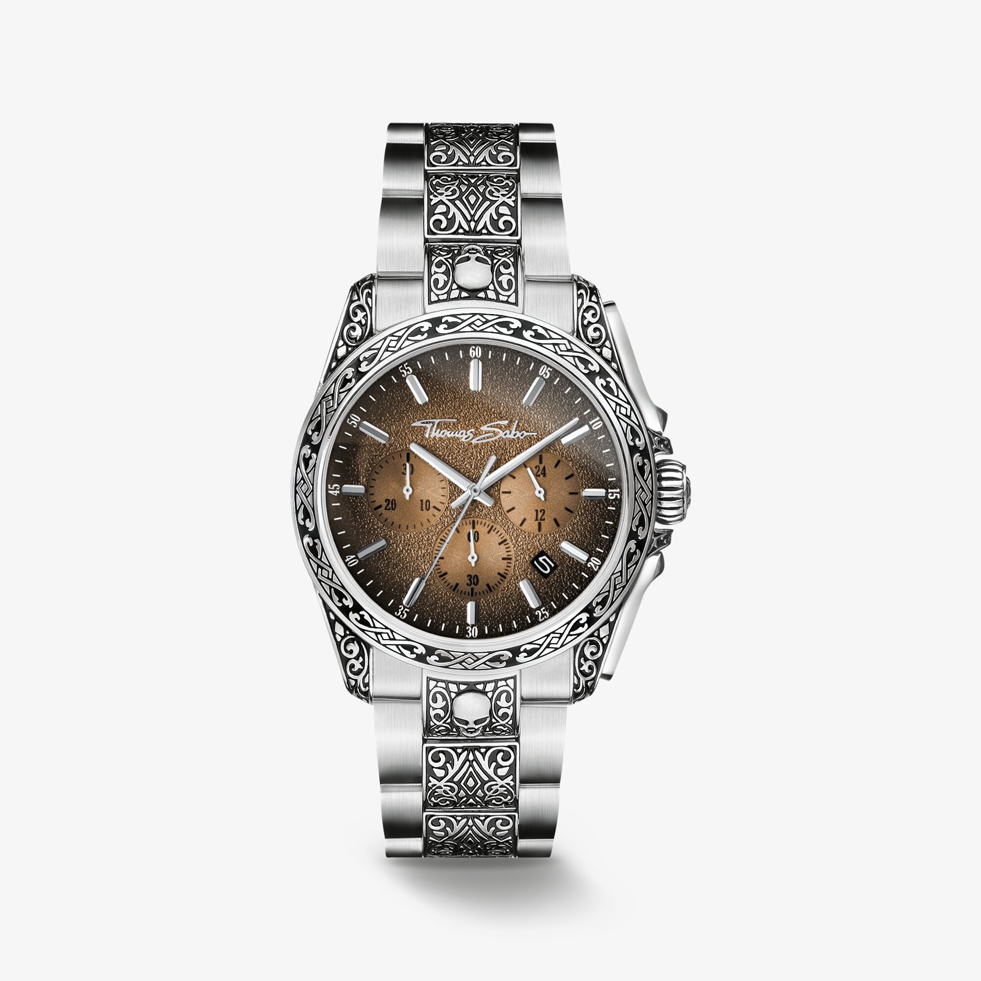 THOMAS SABO Montre Rebel at Heart Engraved 41 mm Acier inoxydable Beige Design Tatouage Acier inoxydable, Taille: 41 MM, pour homme