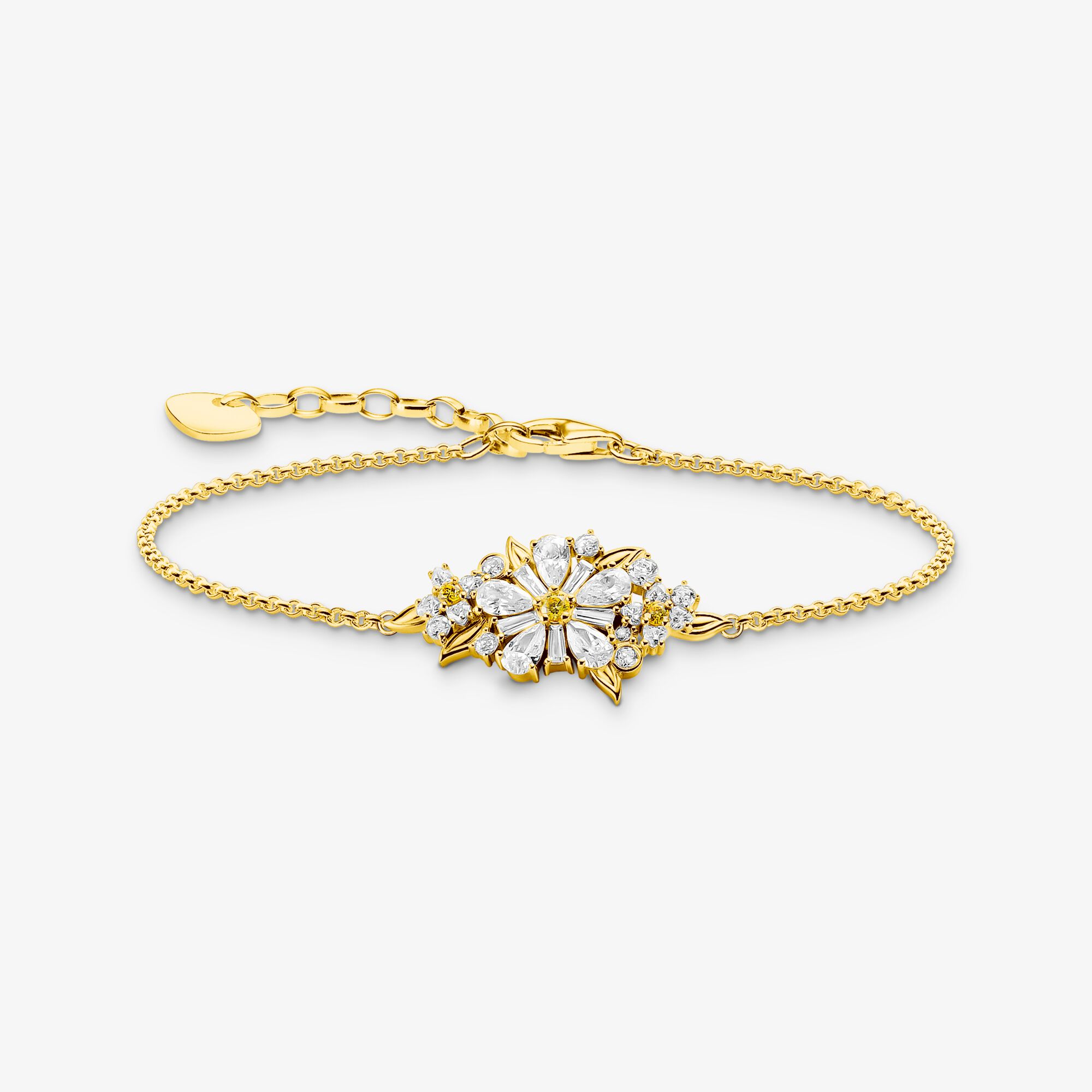 THOMAS SABO Armband Blume Lovely Daisy mit Steinen vergoldet, Sterlingsilber Gelbgold vergoldet, Größe: 19 cm, Damen